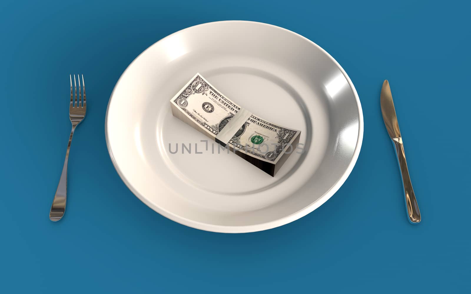US dollar banknotes on a plate business finance 3d rendered concept