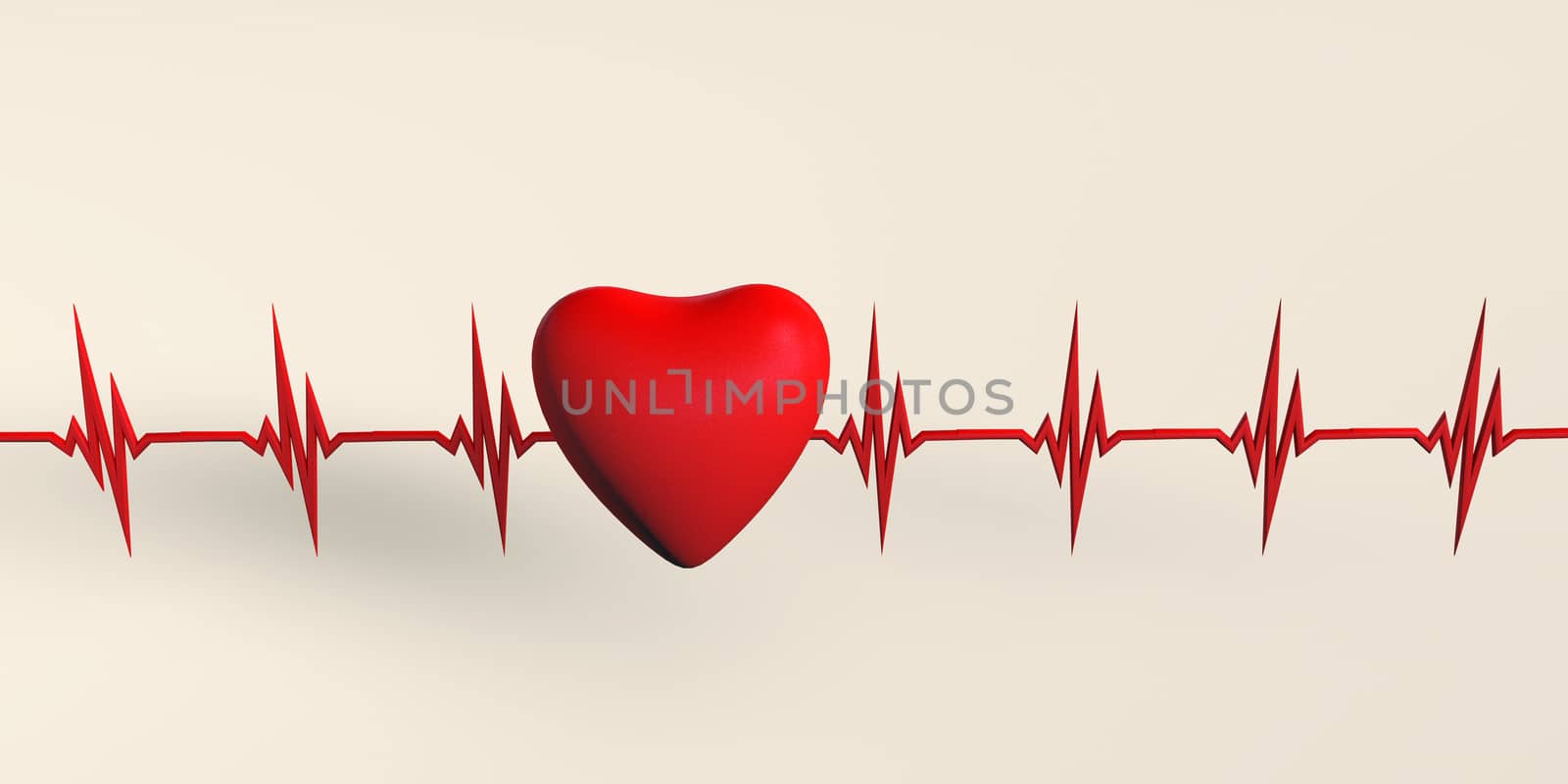 A heart shape with beating pulse. Life, health, Heart disease prevention or Medical Care concept. 3D rendered isolated on white background.