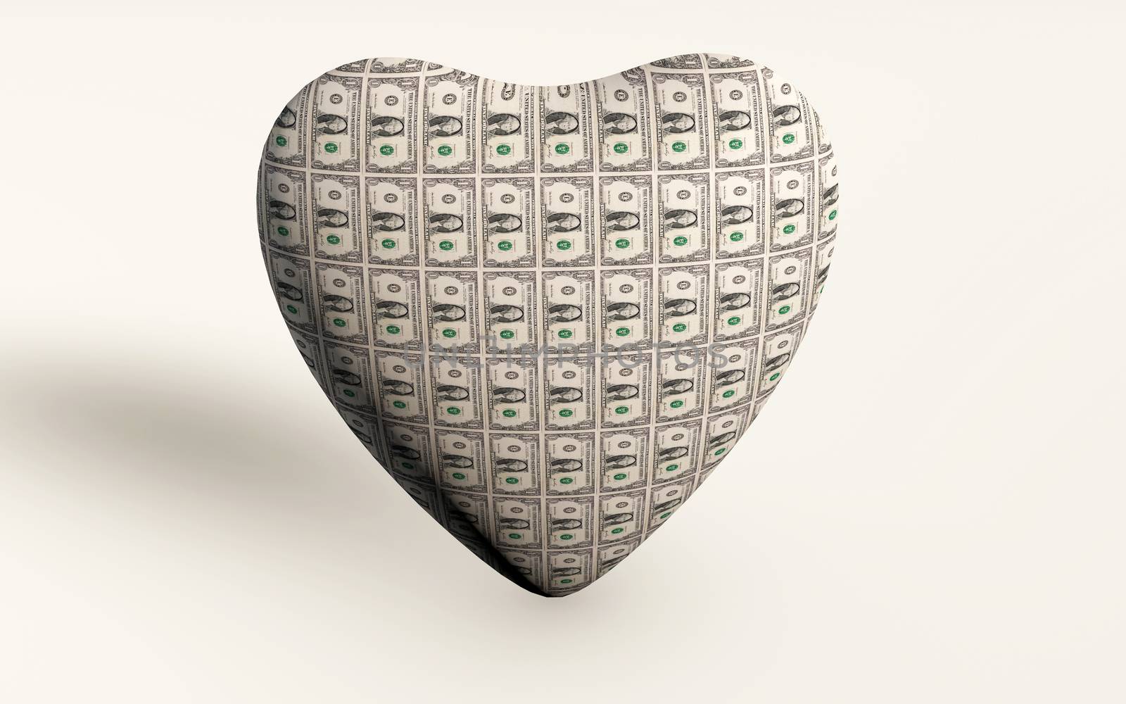 3d rendering of a heart made from us dollars money, a metaphor for balance between work and life