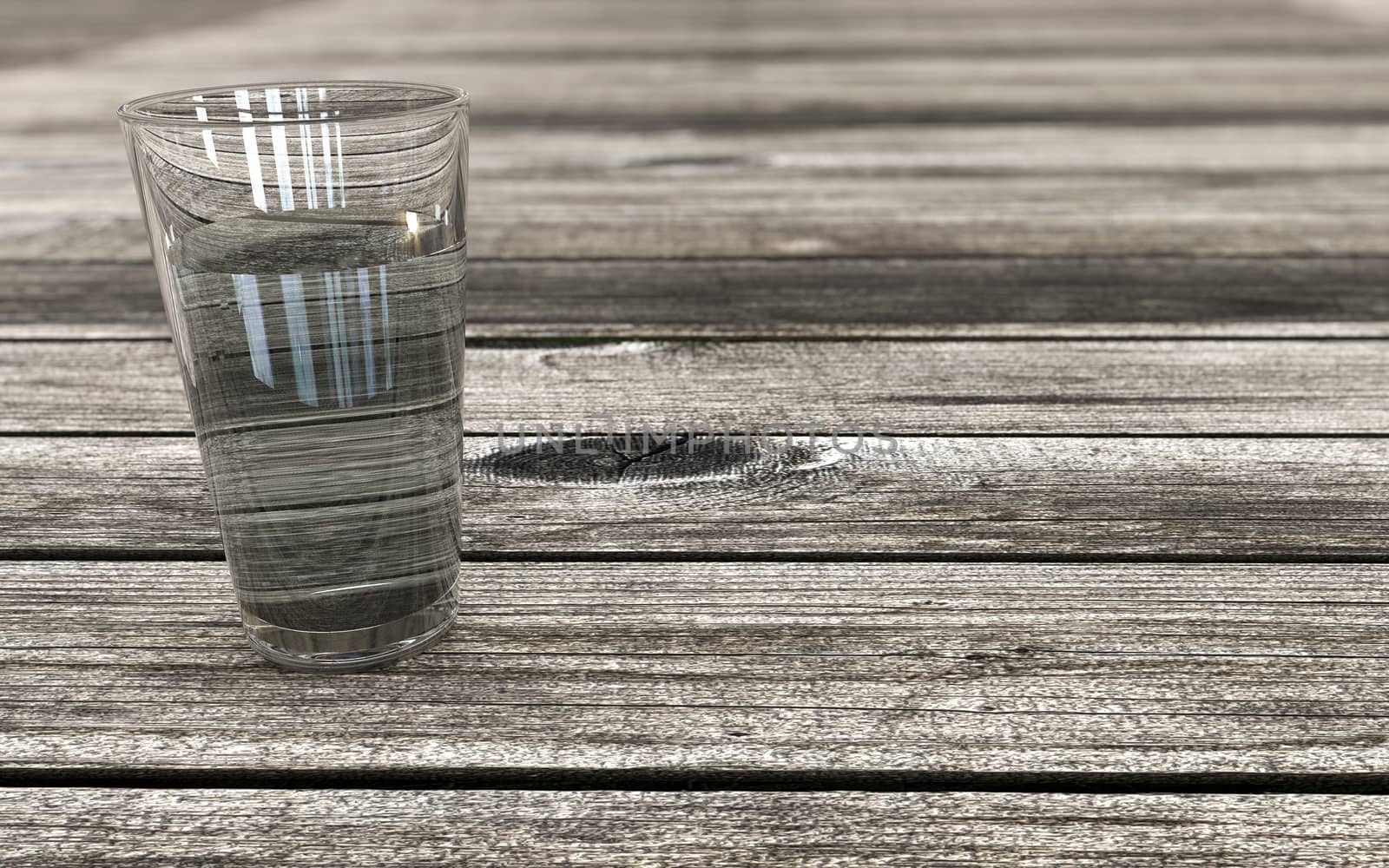 Glass of Water on a wooden table perspective background by F1b0nacci