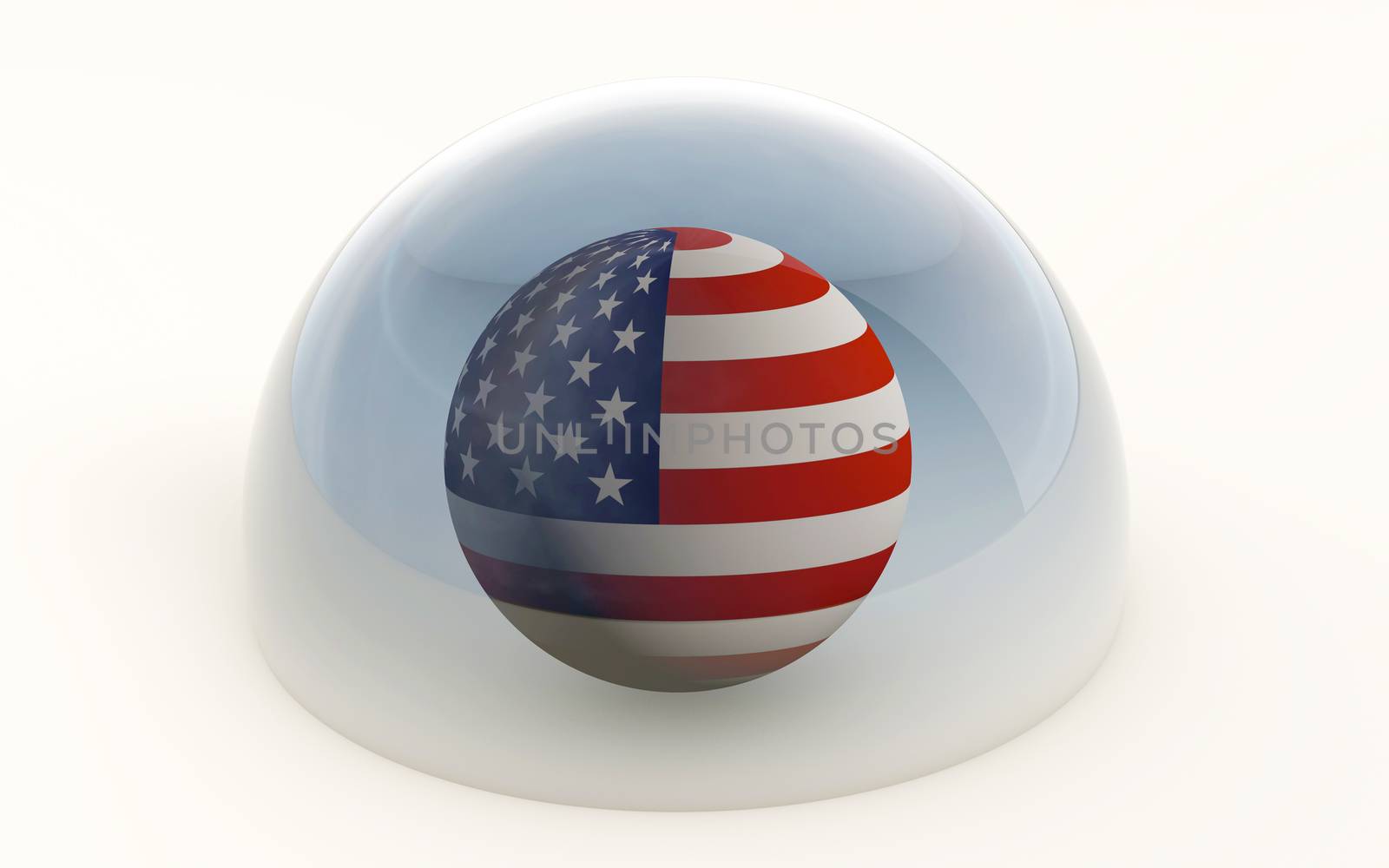 3d rendering of the united states flag protected under a glass dome isolated on white