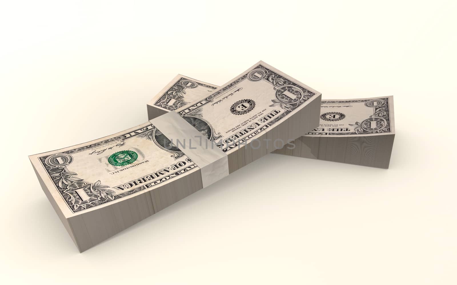 Wad of US American dollars 3d rendered isolated on white by F1b0nacci