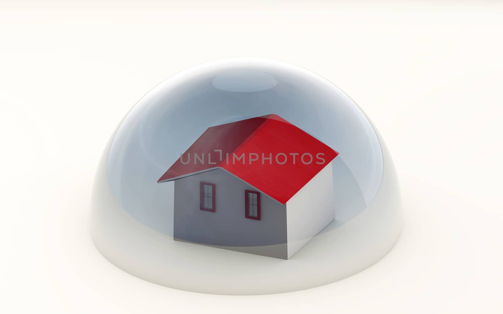 3d rendering of a house protected under a dome isolated on white