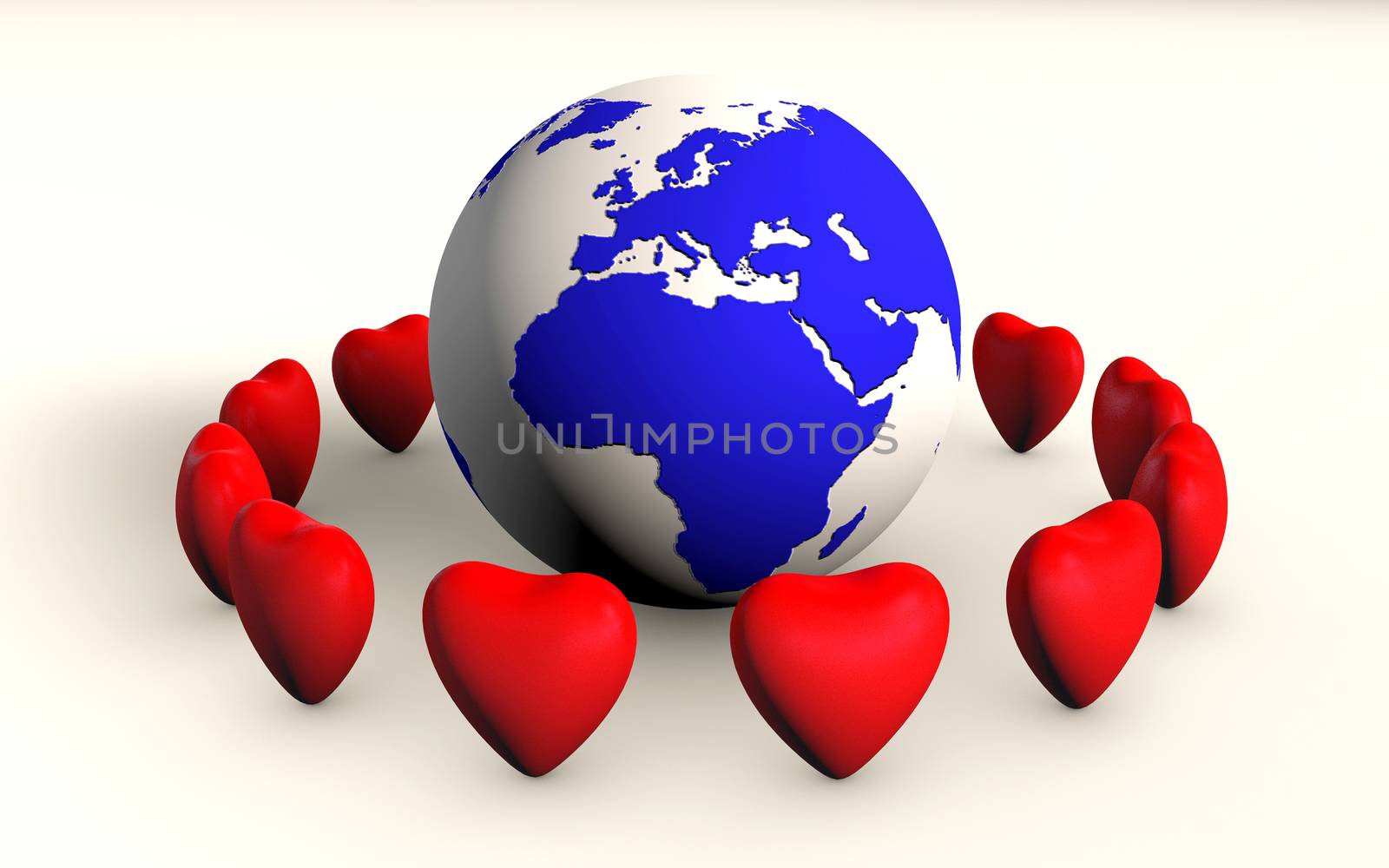 planet earth surrounded by love heart 3d rendered concept isolated on white