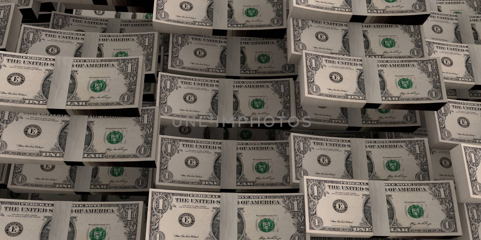 Scattered wads of USA american dollars. Money, finance, investment, business, occupation, work, pay, abundance wealth, being rich concept 3D rendered illustration background