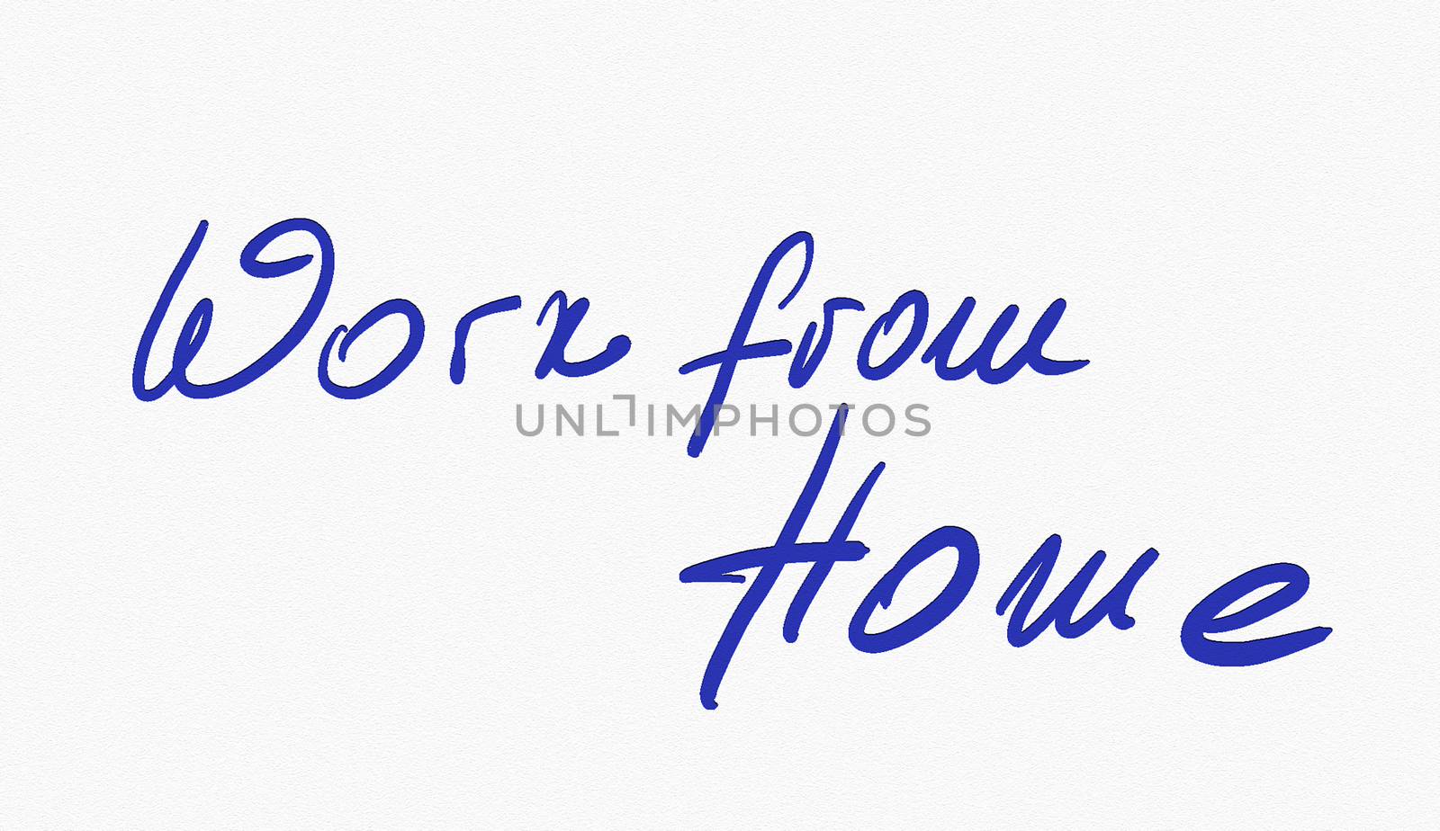 A hand written note of Work from Home words. Home office , Working online , Work form home digitalization business concept. Blue ink on white paper background isolated.
