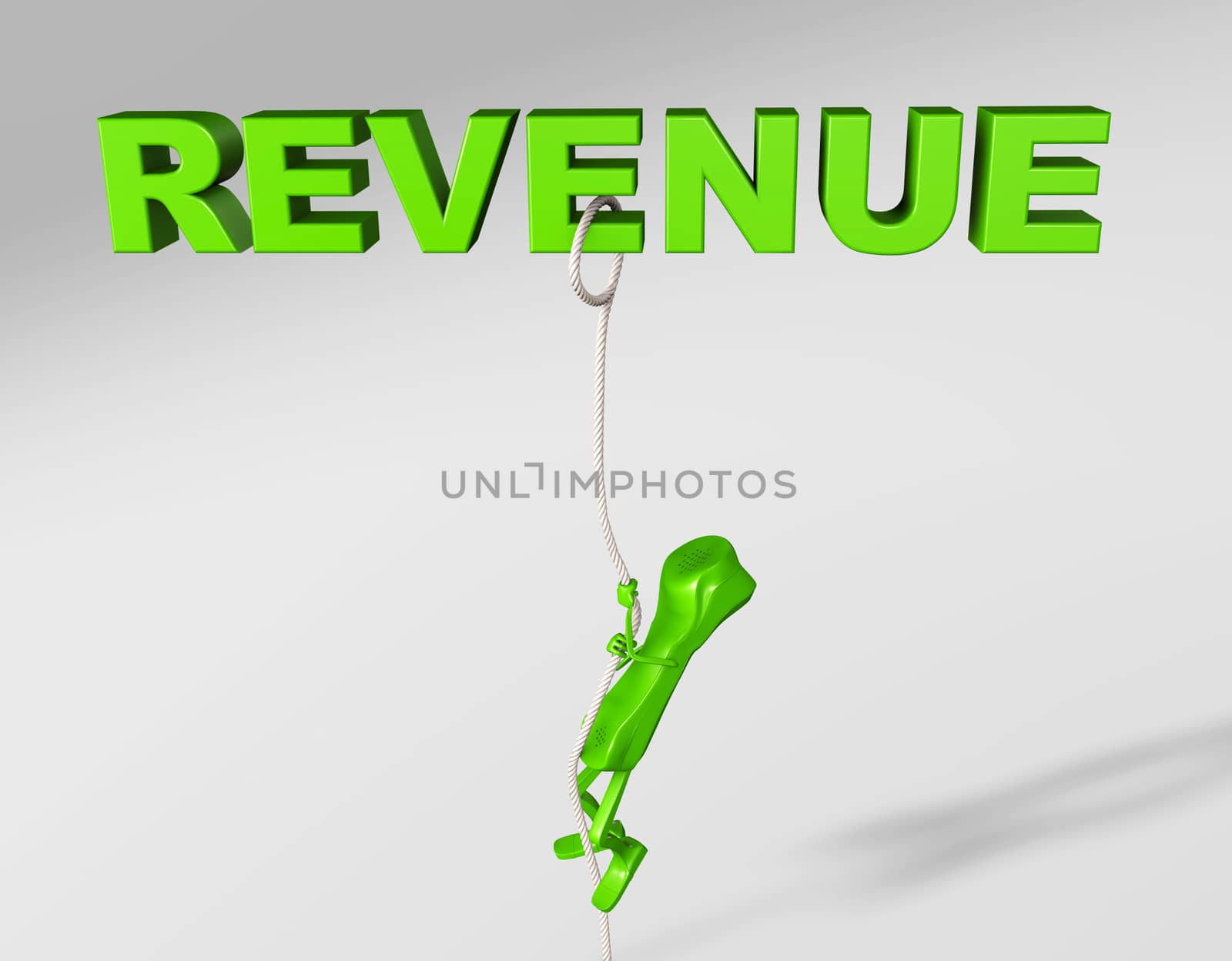 3d rendering of a telephone character striving to achieve more revenue isolated on white