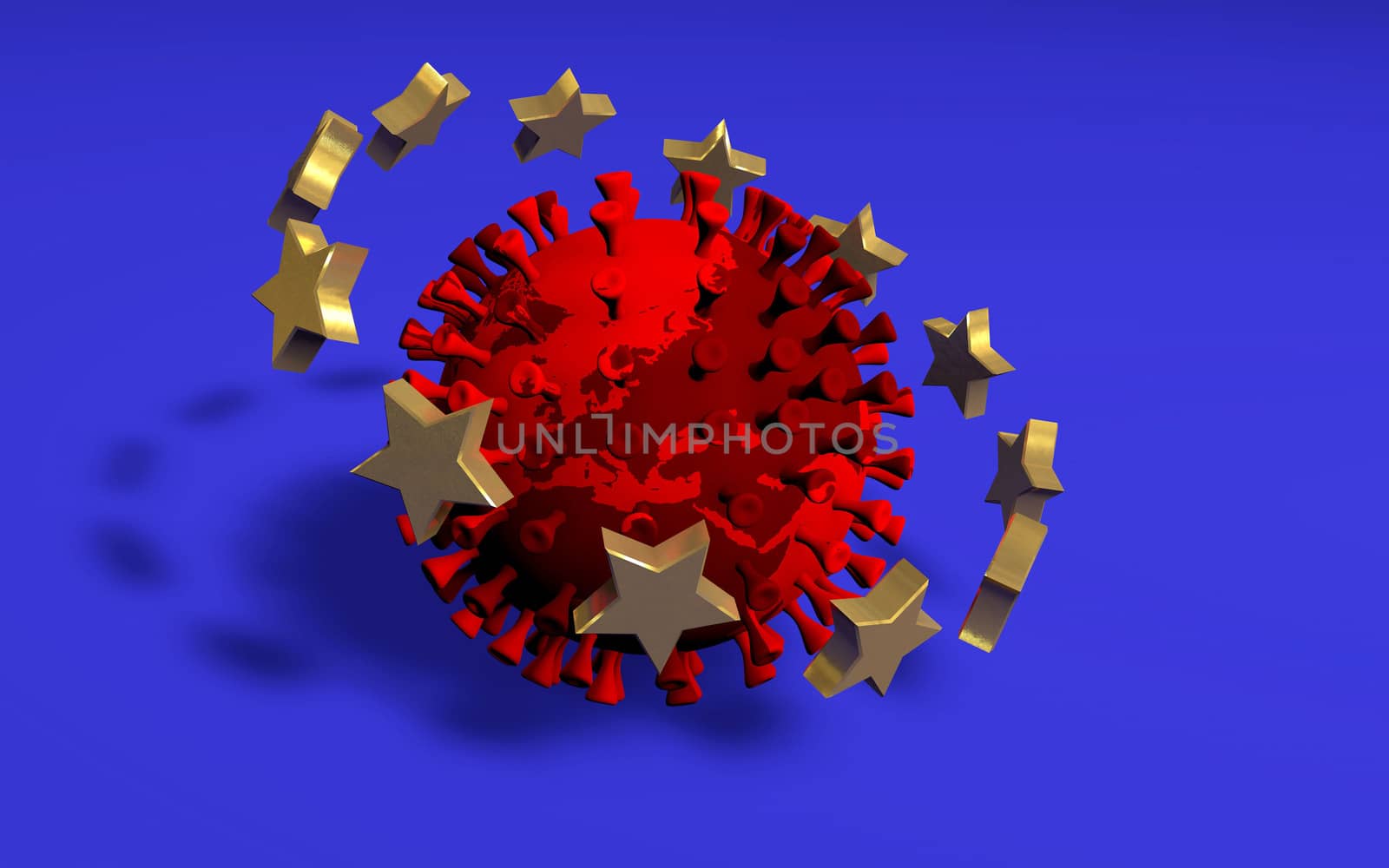 Coronavirus COVID-19 infection desease Europe flag Earth 3D stars concept