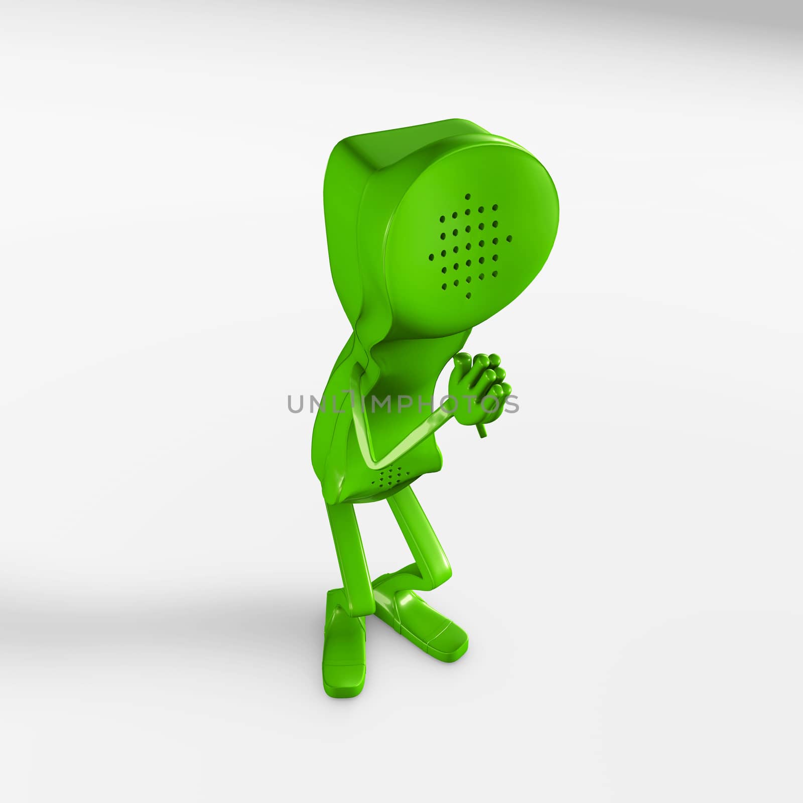 3d rendering of a telephone character praying by F1b0nacci