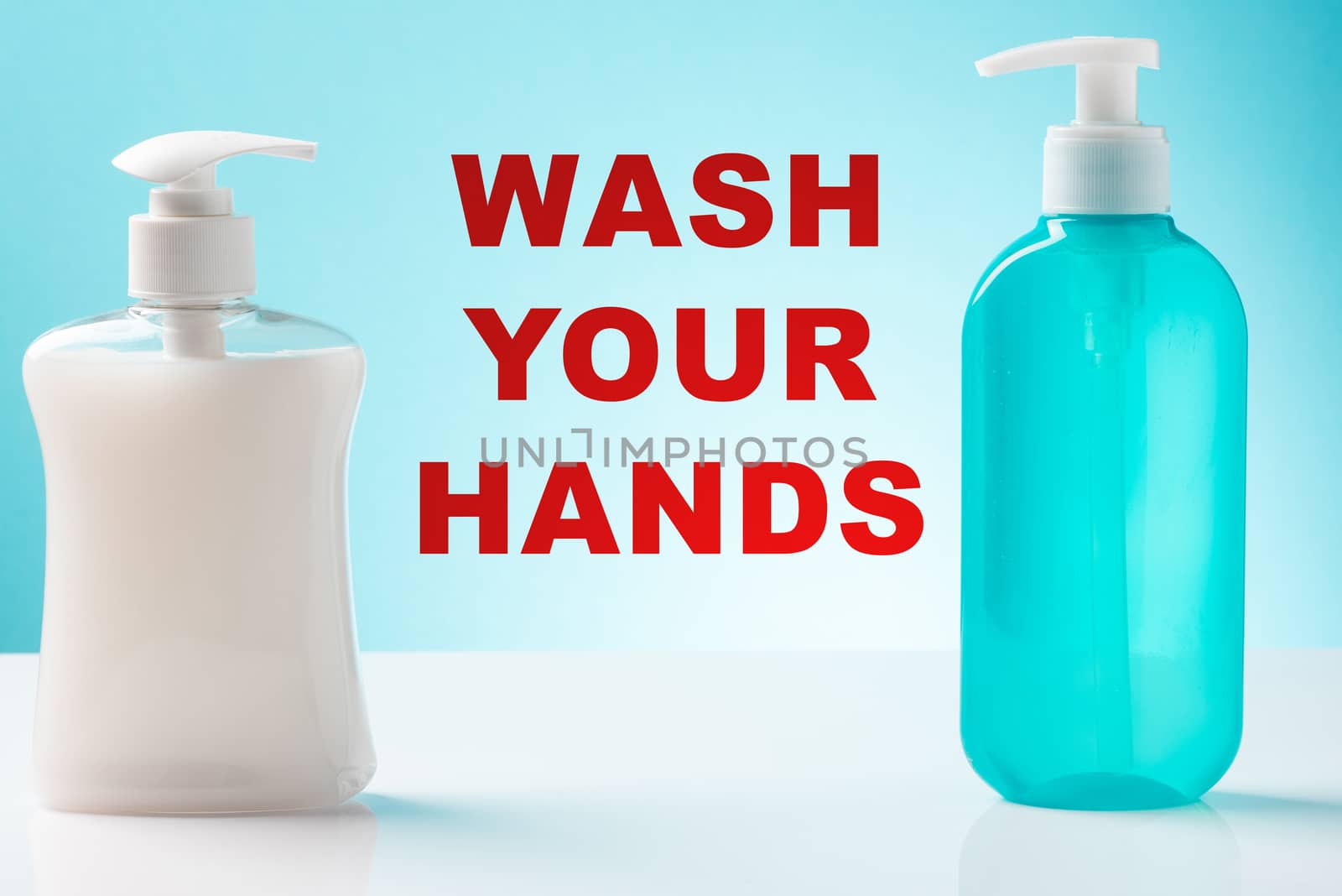 Wash Your Hands Information Background with Hand Sanitize Gel and Soap.