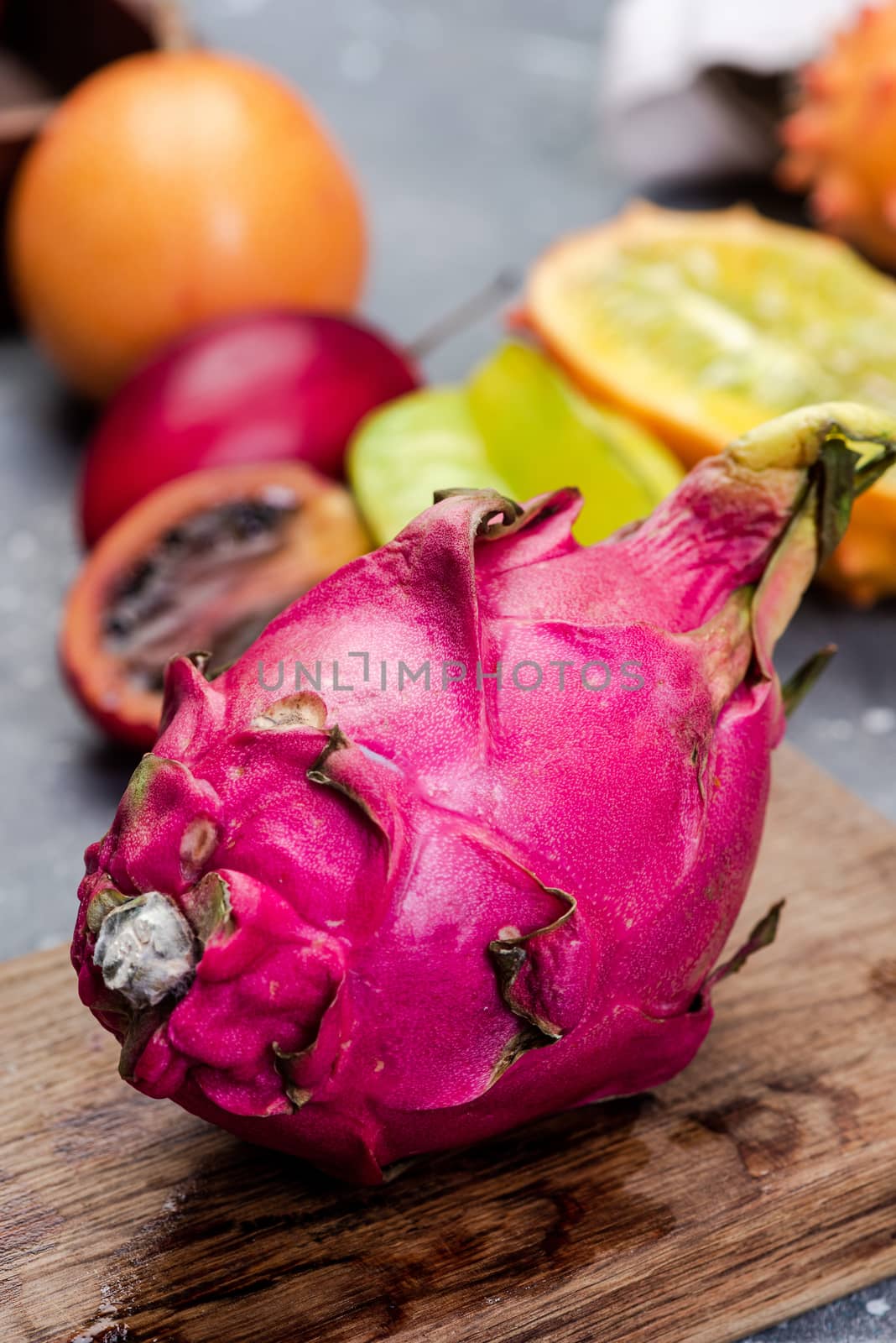 Whole Pitahaya or Dragon Fruit. Exotic Fresh Fruits.