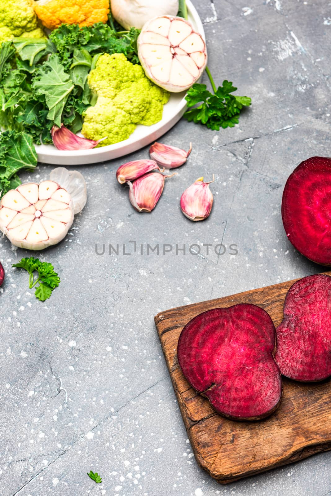 Clean Eating and Organic Vegetables Concept. Food Background. Fl by merc67