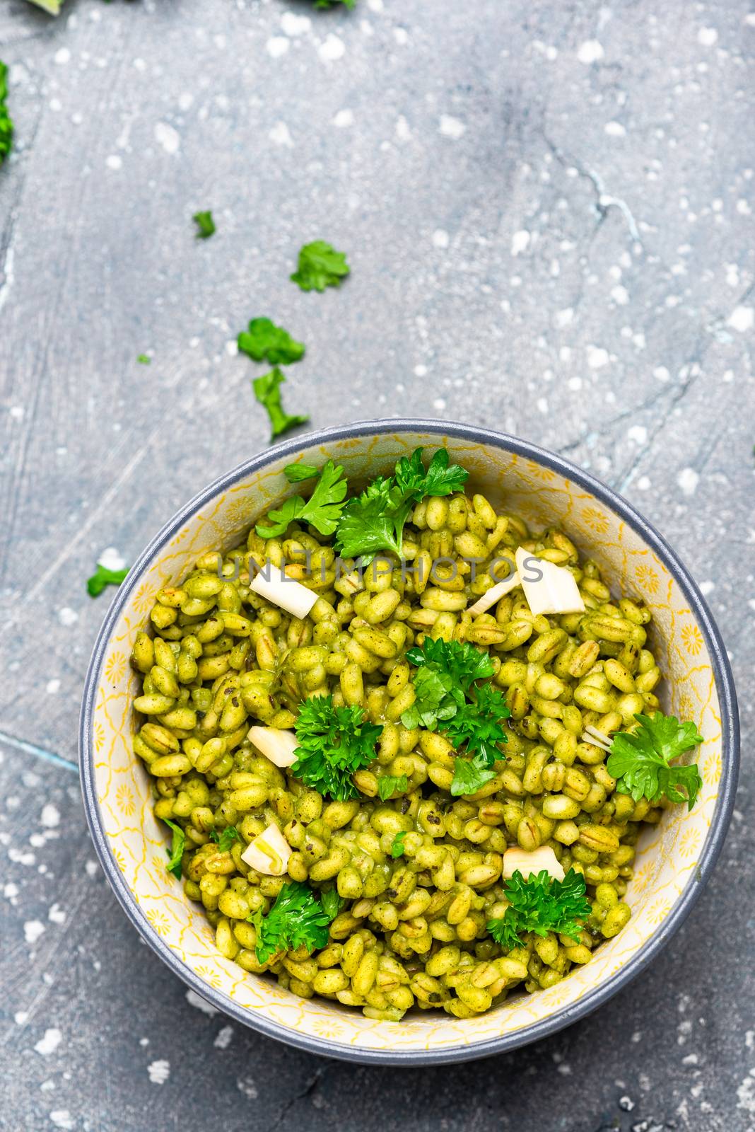 Green Kale and Garlic Buckwheat Groat Dish. Clean Eating. Plant  by merc67