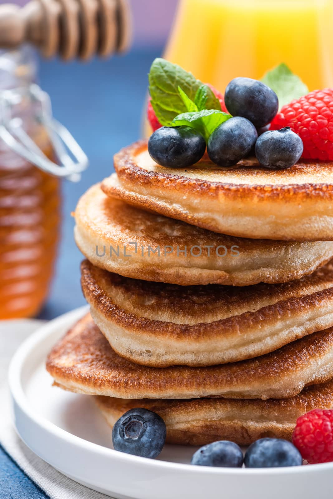 American Pancakes Brunch on Shrove Tuesday. Close Up View.