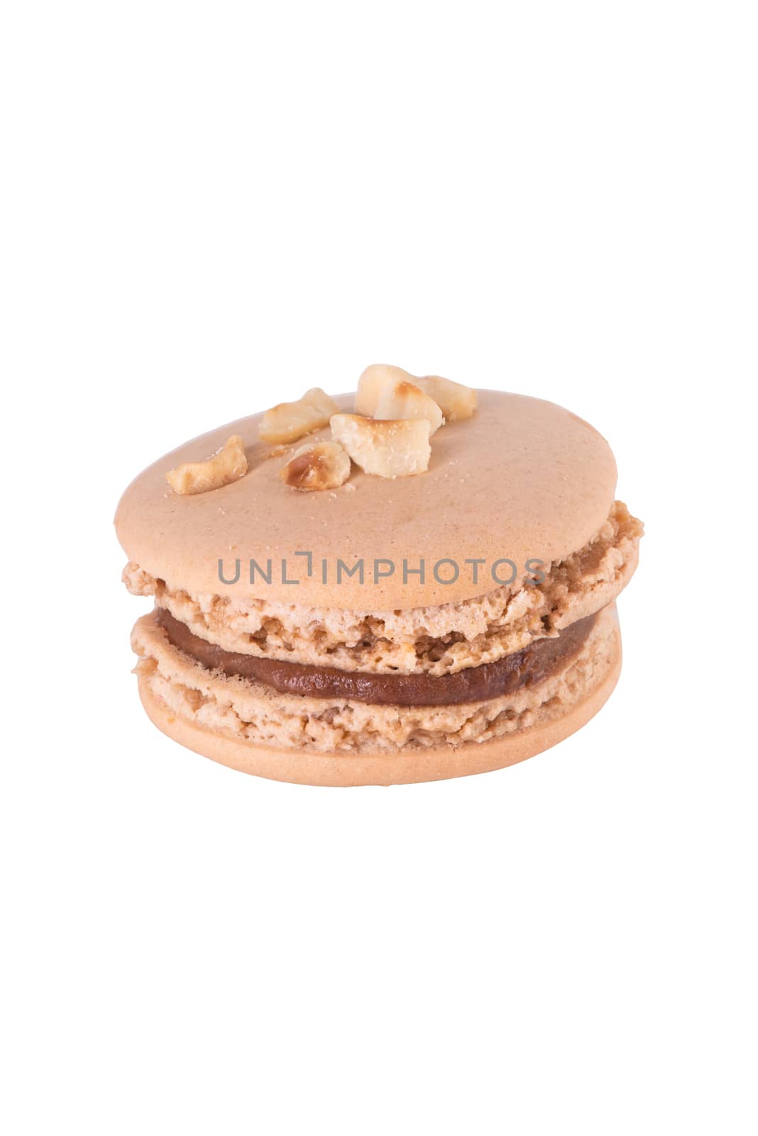 French Macaroon Cookie Isolated on White Background. Close Up Studio Photo.