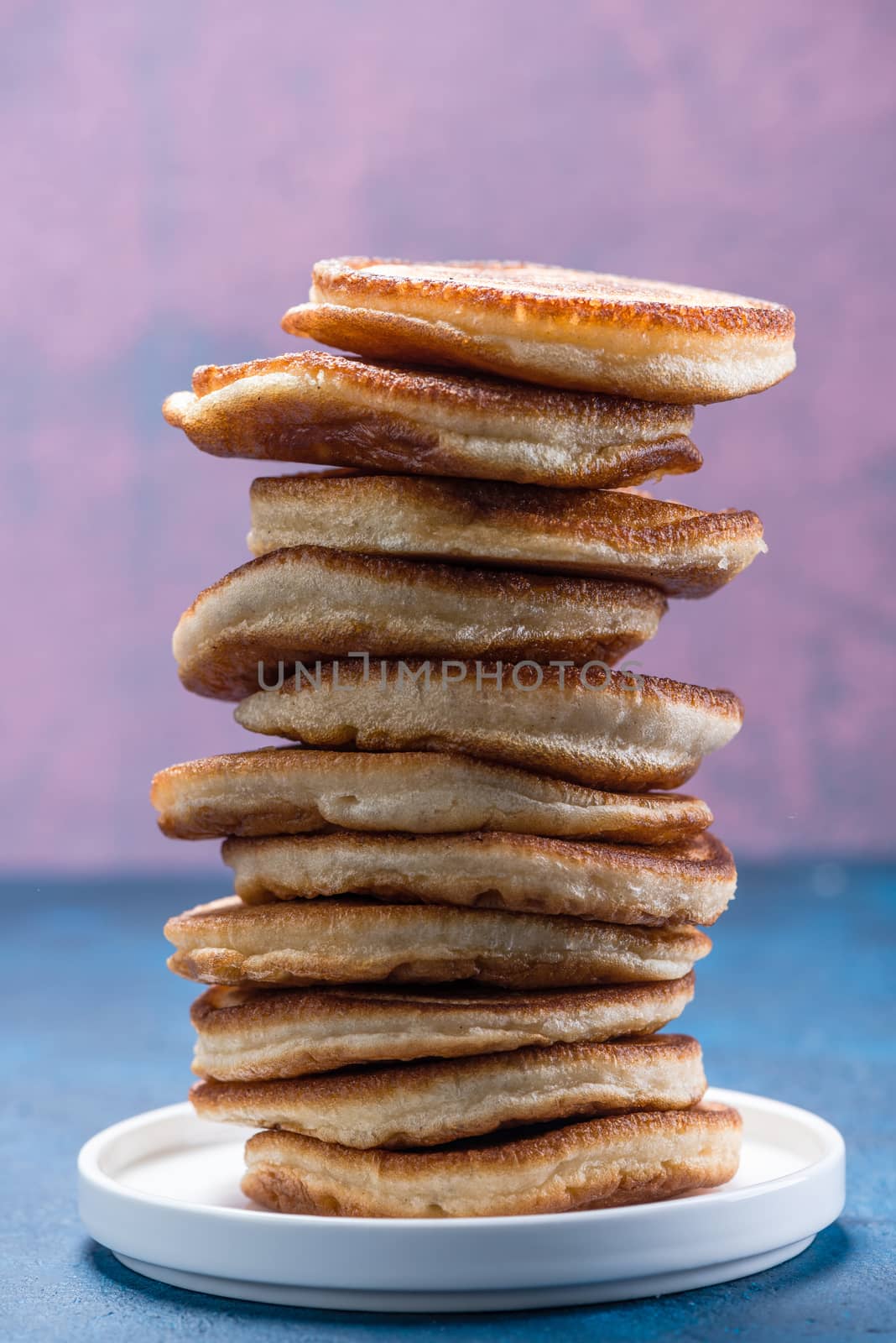 Stack Pile of Pancakes. Pancakes Tower. Copy Space.