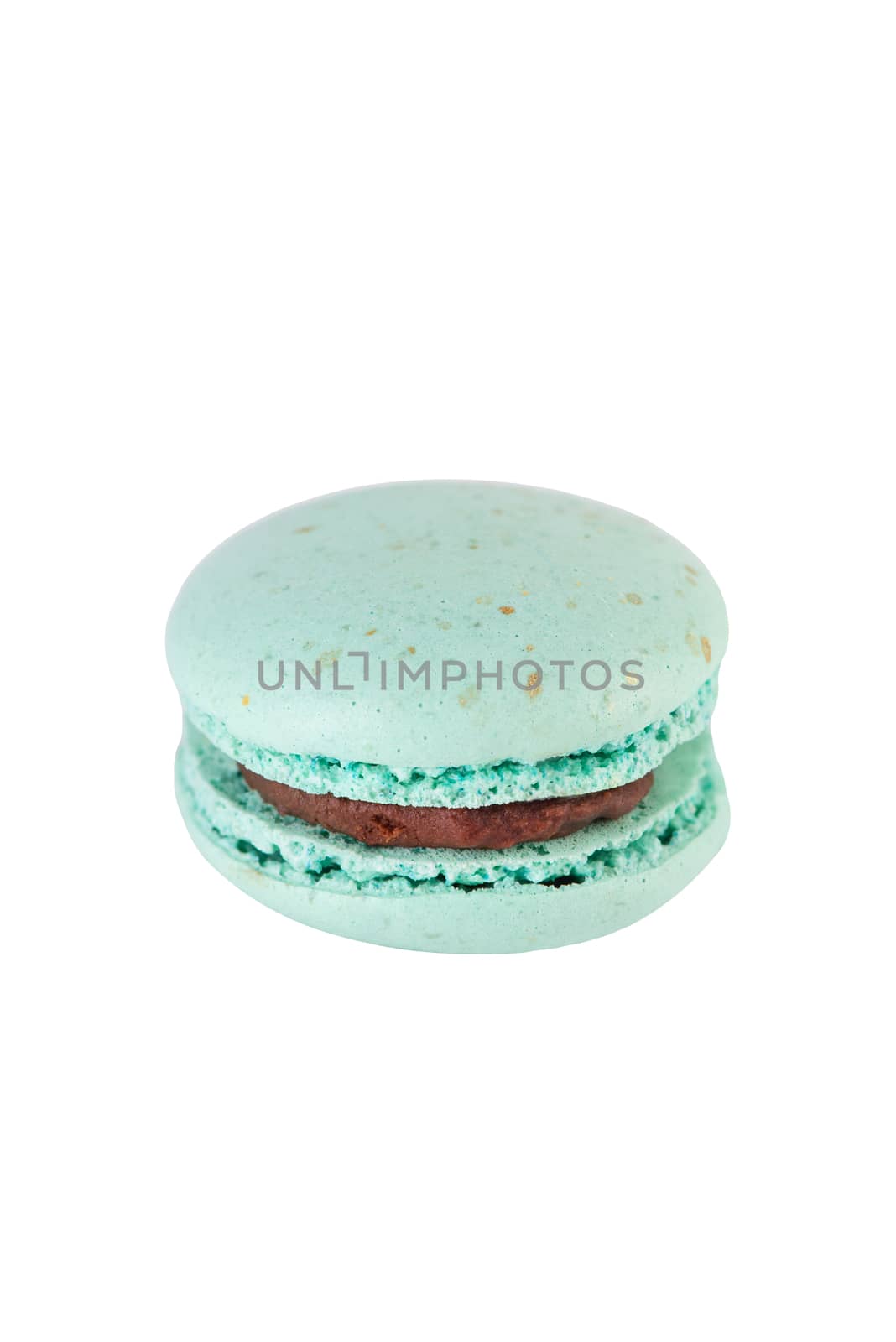 French Macaroon Cookie Isolated on White Background. Close Up Studio Photo.