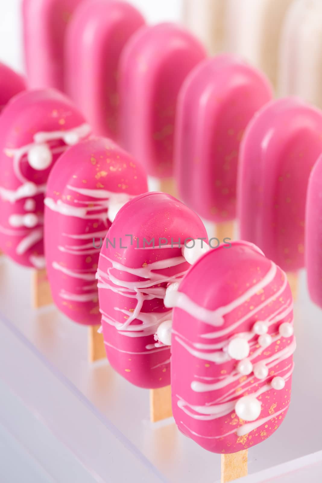 Pink Chocolate Popsicle . Walentines Day or Wedding Reception Food.