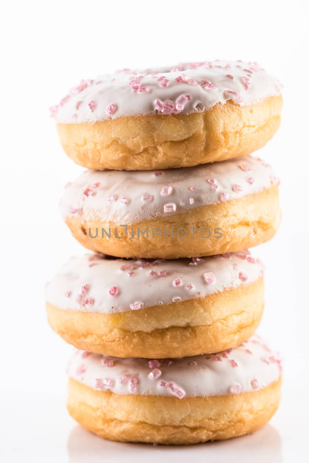 White Chocolate  Donut or Dougnut Tower on White Background.