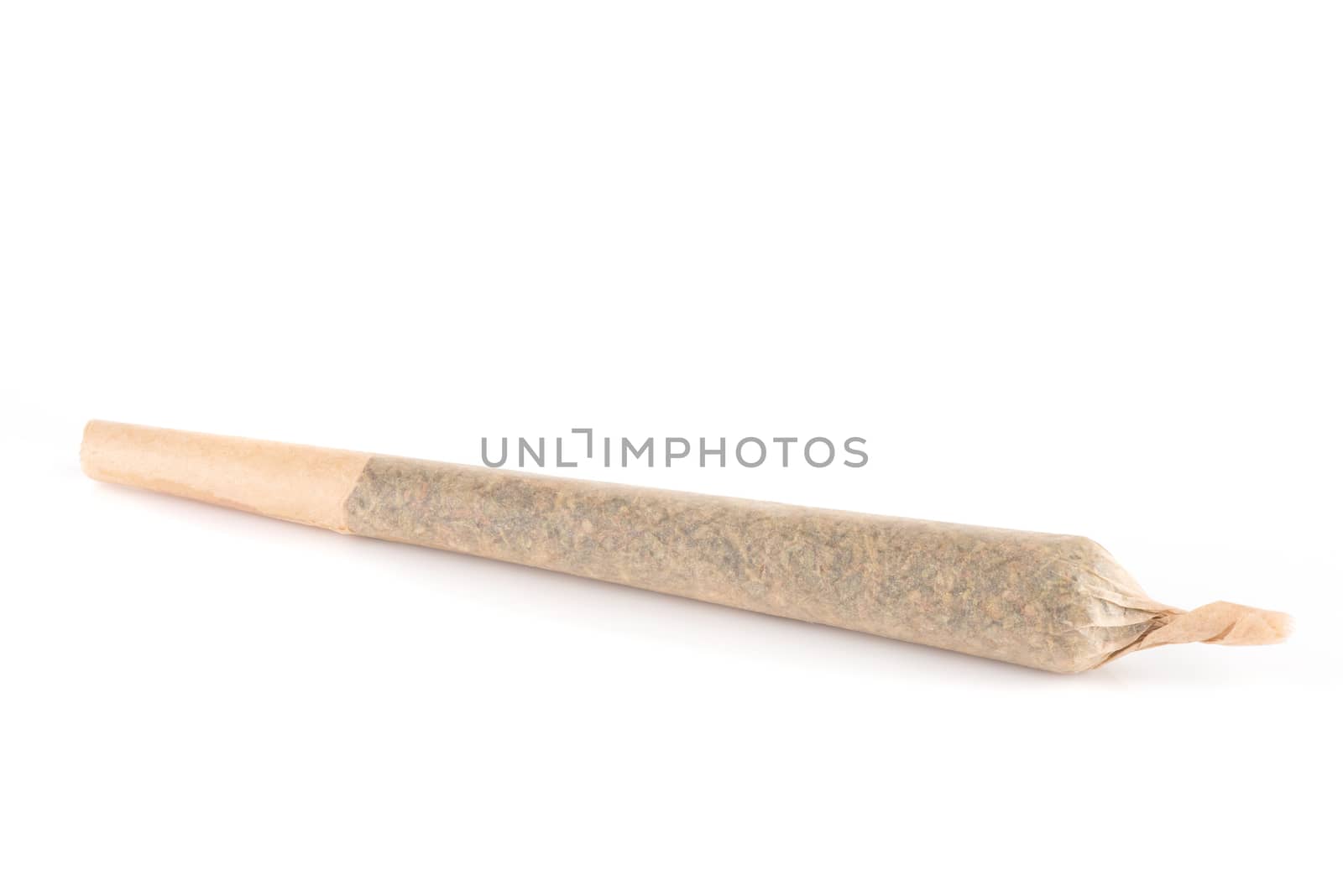 Medical Marijuana Rolled Up Joint Close Up View on White Background.