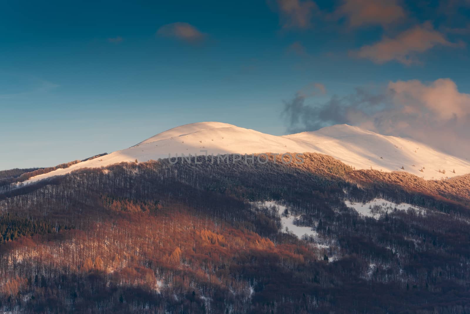Polonyna Carynska and Wetlinska in Carpathian Mountains at Winter Season. Bieszczady, Poland .