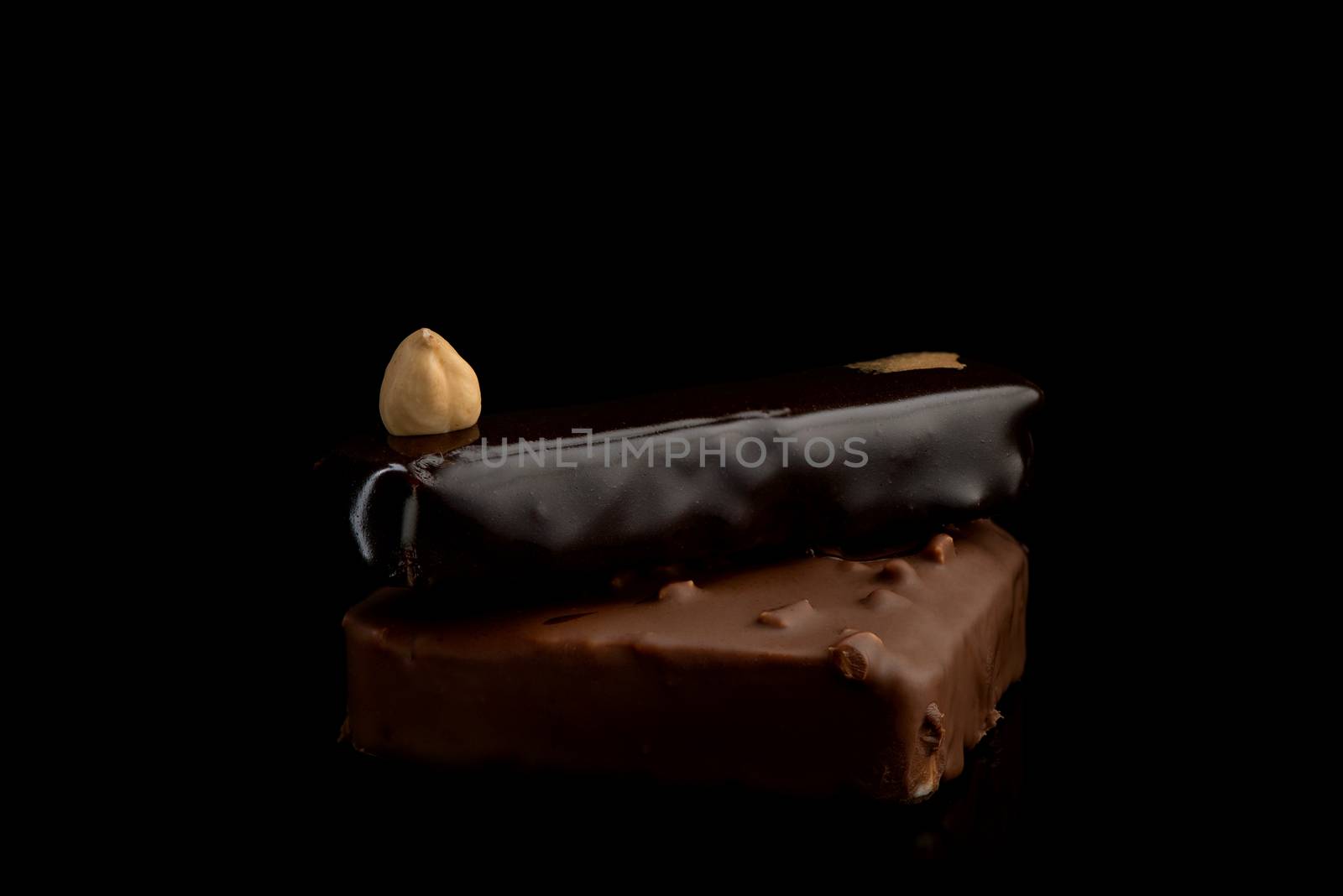 Artisan Monoportion Cake. Handmade Chocolate Dessert. Black Background.