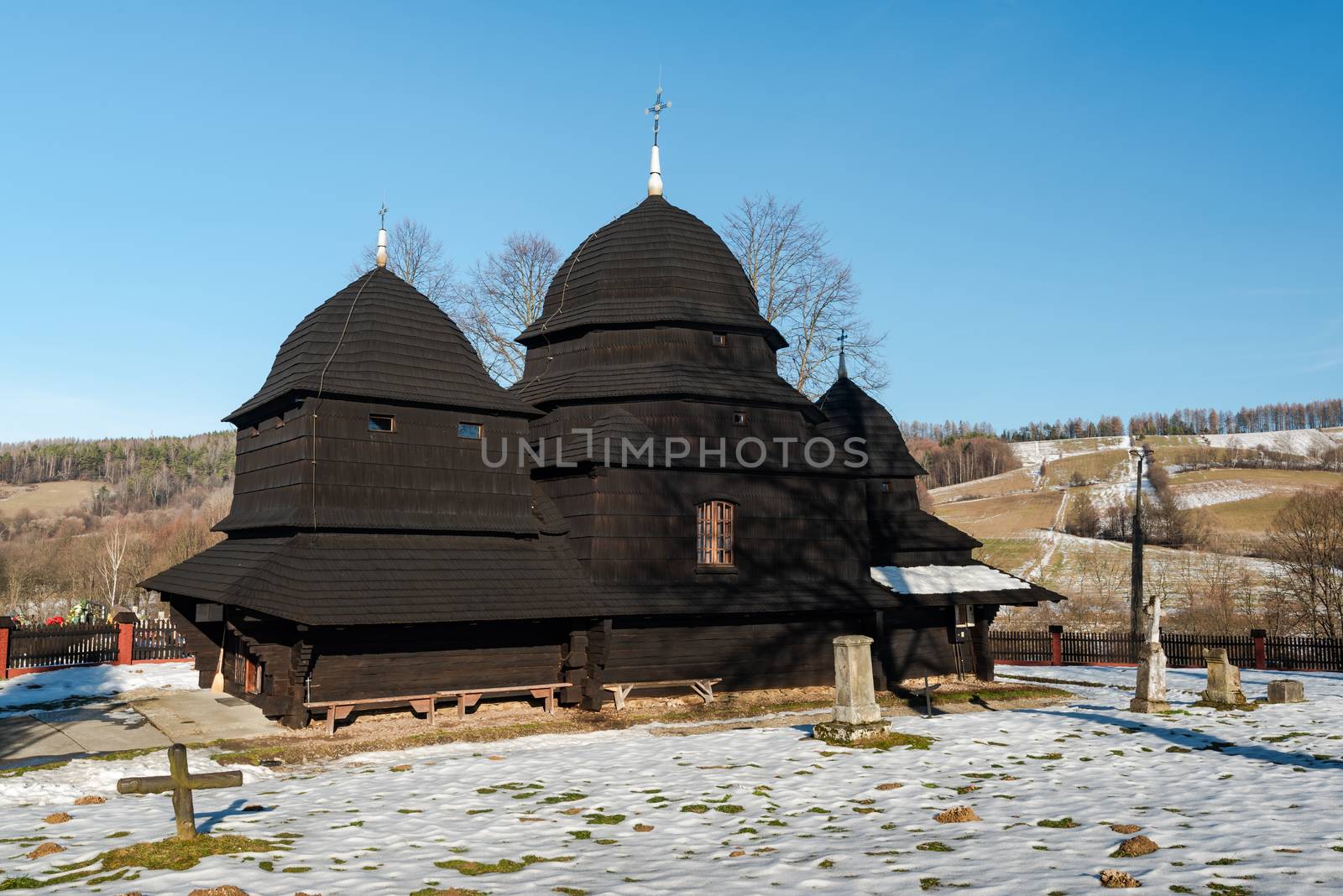 Wooden Orthodox Church in Rownia. Carpathian Mountains and Biesz by merc67