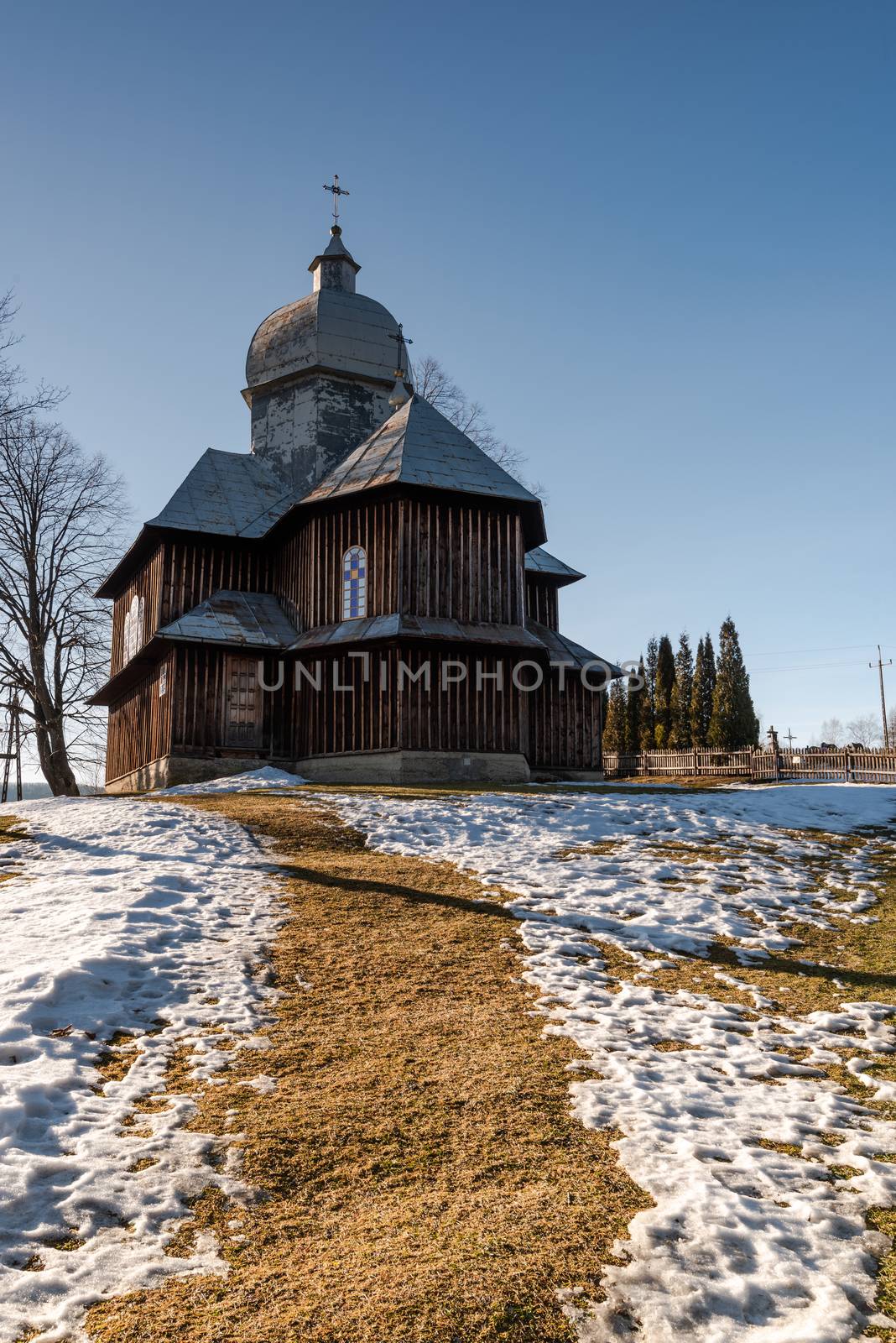 Wooden Orthodox Church in Hoszowczyk. Carpathian Mountains and B by merc67