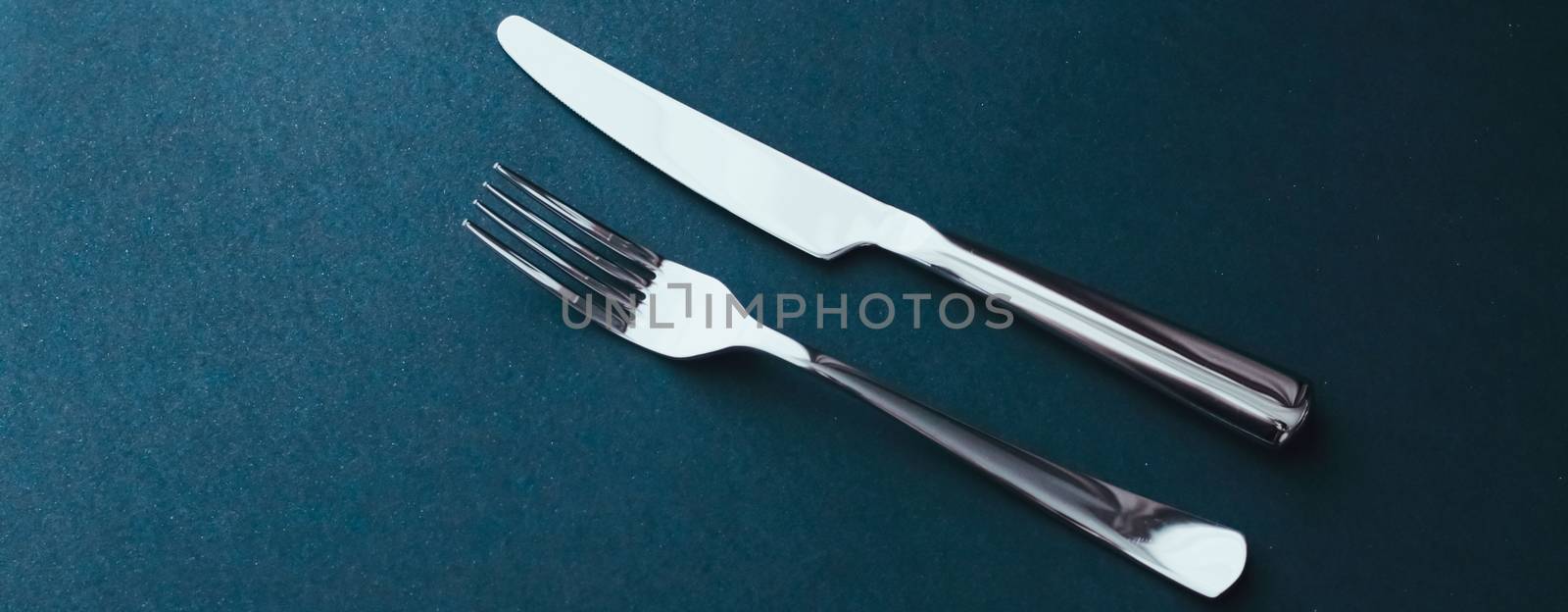 Fork and knife, silver cutlery for table decor, minimalistic design and diet concept