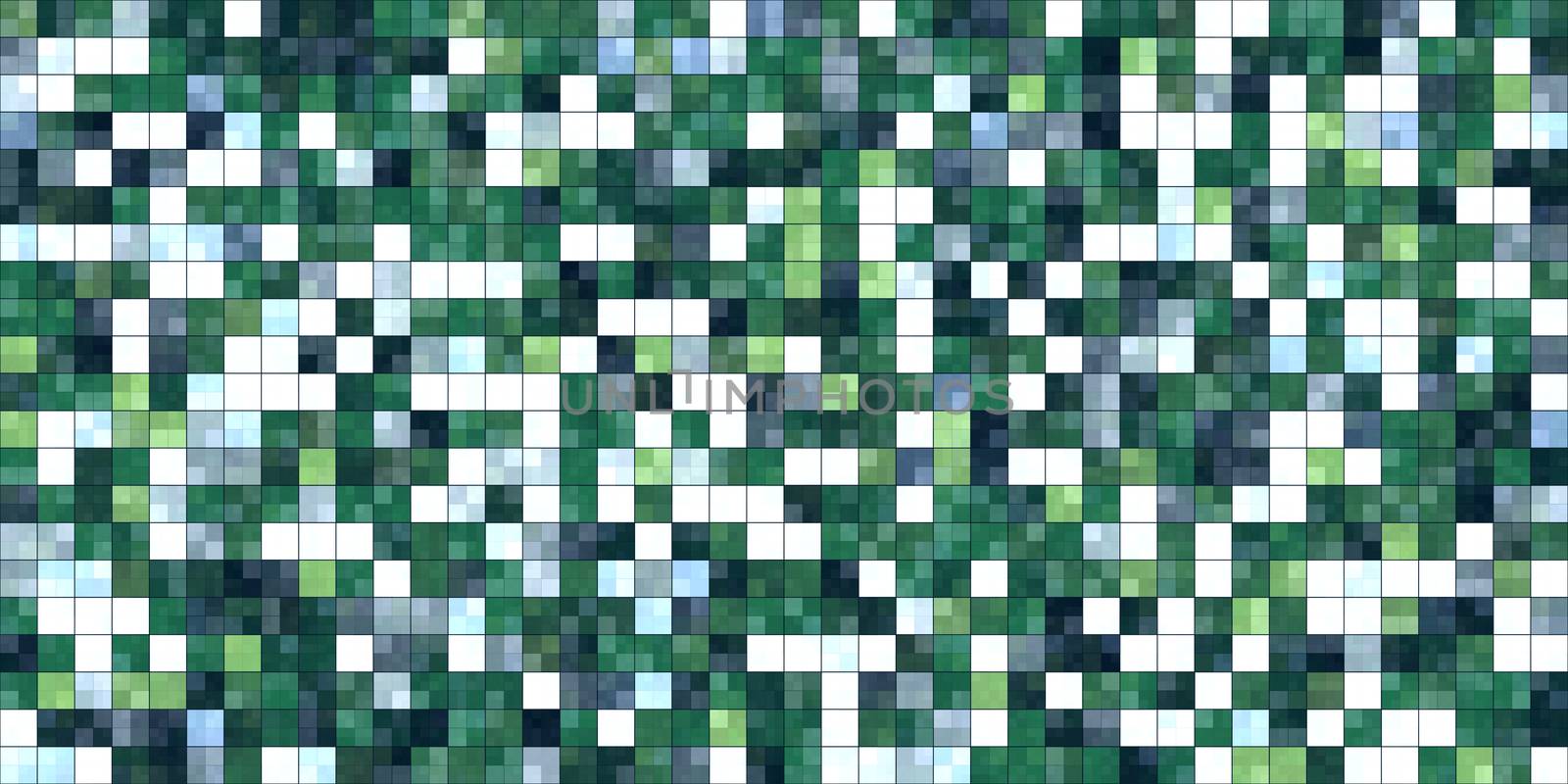 Green White Tiling Colored Squares. Colorful mosaic texture. Bright filling geometric backdrop. Seamless Backgrounds.