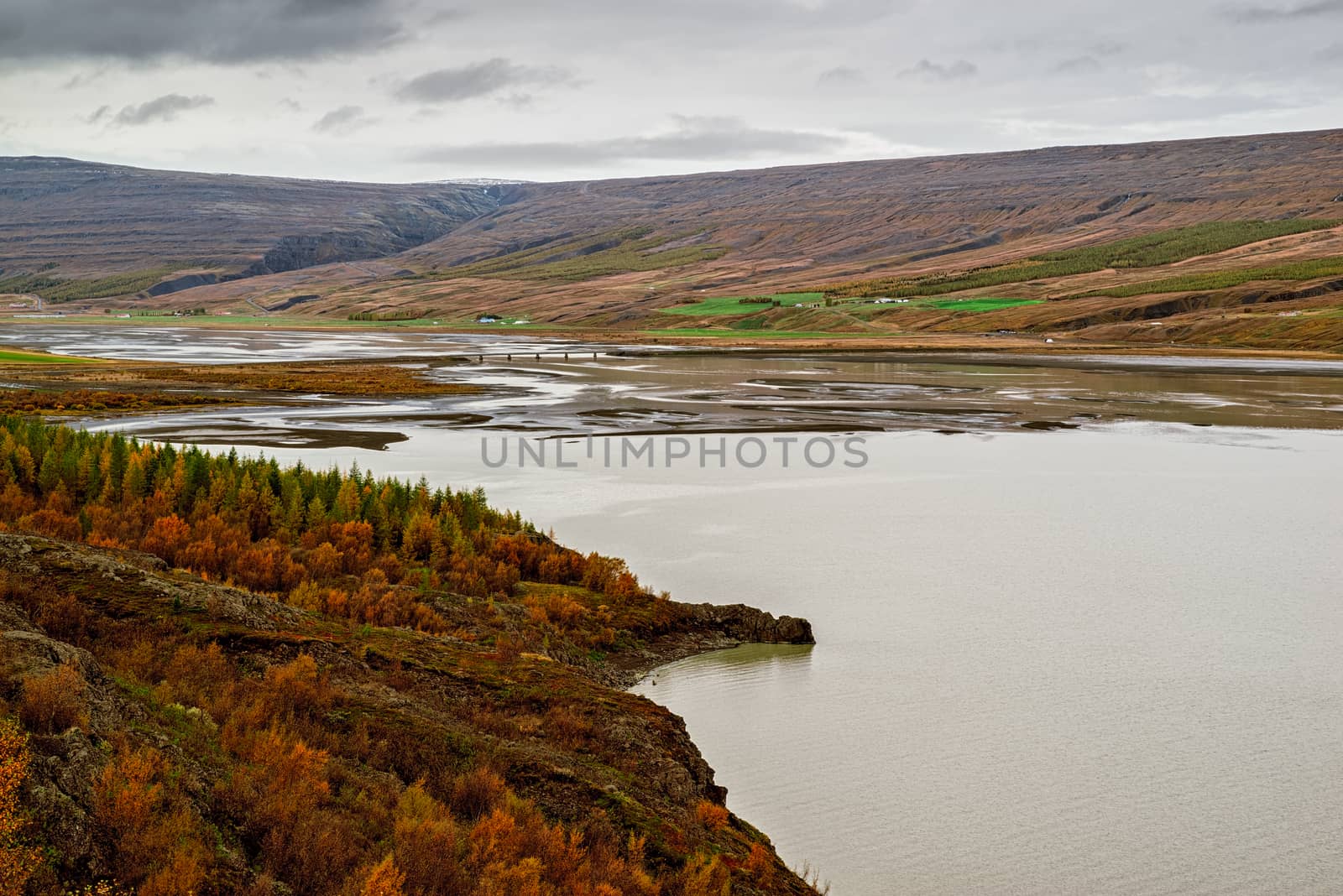 Panoramic view of the Lagarfljot river in eastside of Iceland
