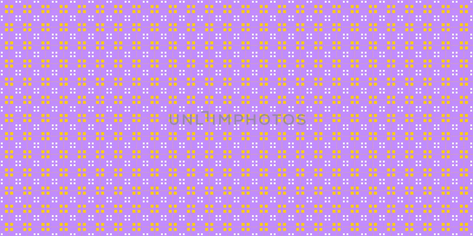 Yellow Violet Cell Checks Background. Seamless Checkered Picnic Tablecloth Texture. Classic Plaid Geometric Checks.
