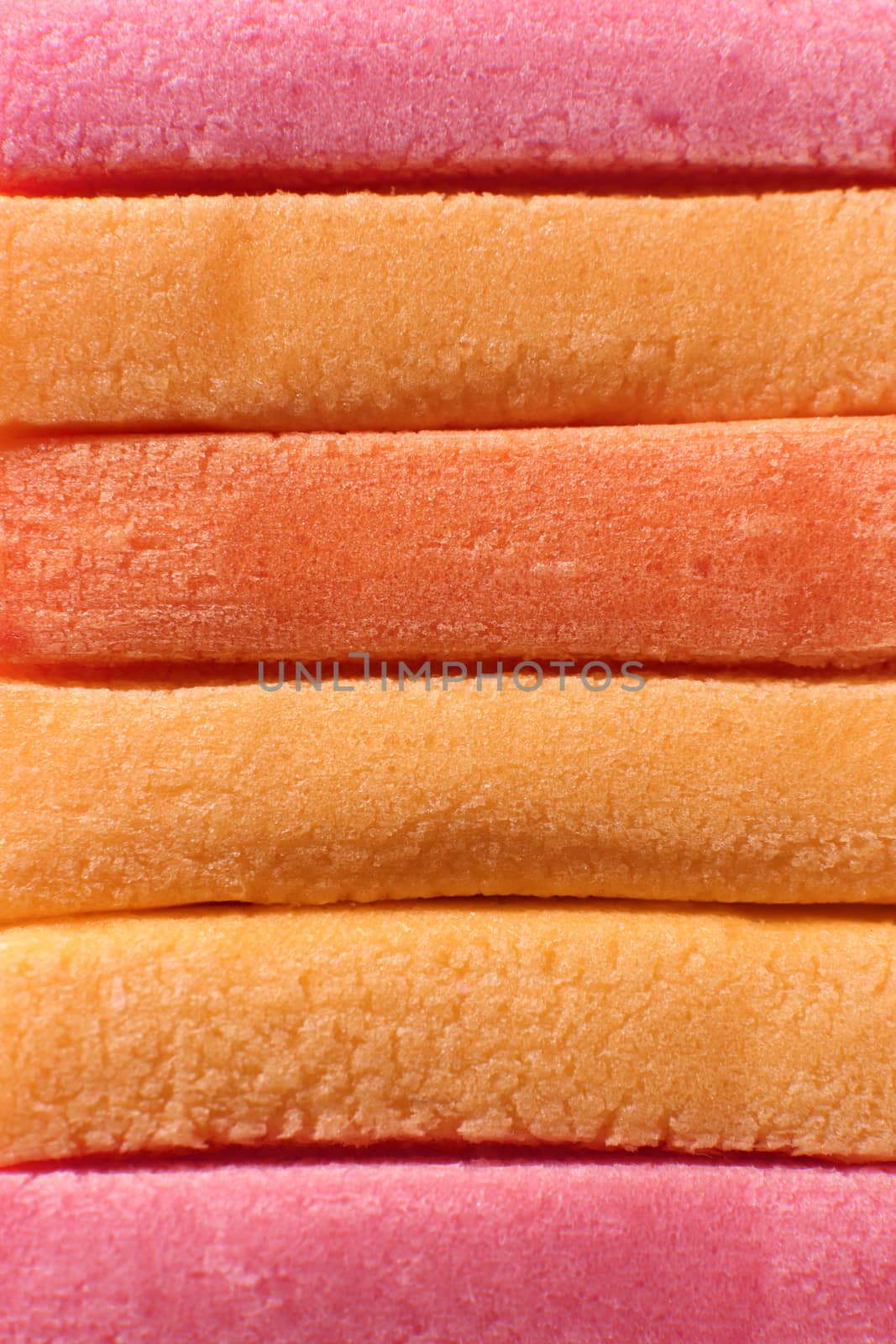 Orange Peach Colored Bubble Gum Texture. Freshness Gummy Delicious Background. Yummy Backdrop. Macro Closeup.