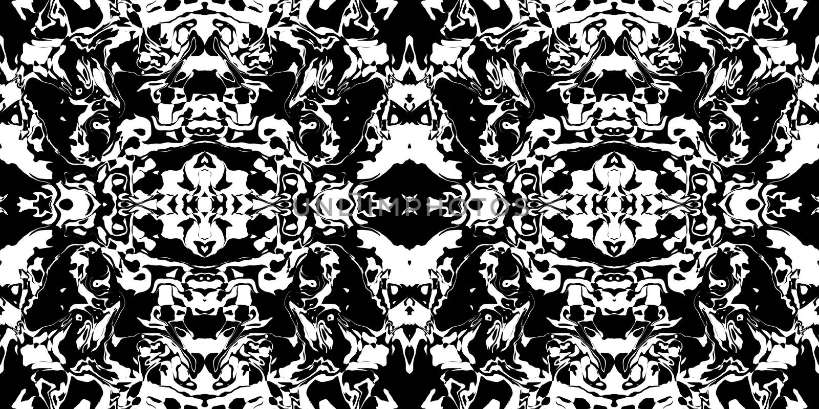 Dark Rorschach Test Ink Blot Texture. Seamless Monochrome Darkness Pattern Background.