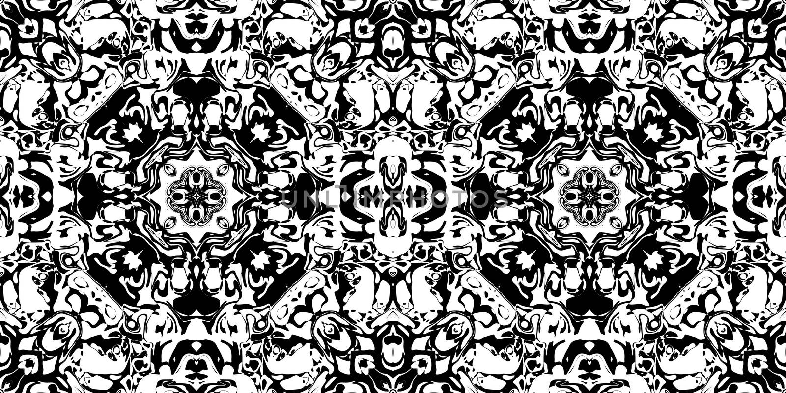 Abstract Rorschach Test Ink Blot Texture. Seamless Monochrome Darkness Pattern Background.