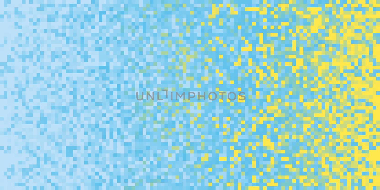 Sky Blue Yellow Pixilated Gradient Background. Mosaic Pixel Art Texture. Horizontal Pixel Gradient Backdrop. by sanches812