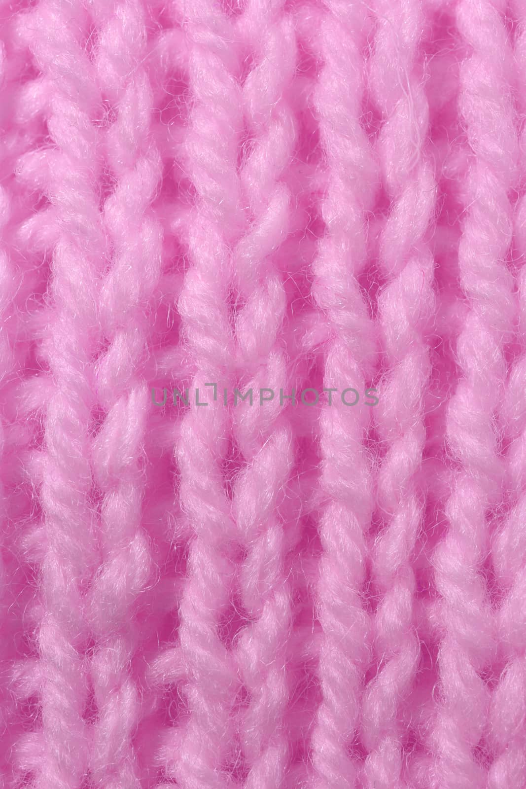 Pink Wool Knitting Texture. Vertical Across Weaving Crochet Detailed Rows. Sweater Textile Background. Macro Closeup.