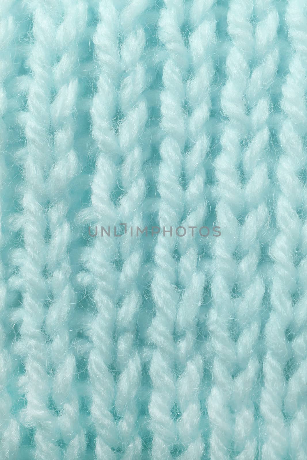 Sky Blue Wool Knitting Texture. Vertical Across Weaving Crochet Detailed Rows. Sweater Textile Background. Macro Closeup.