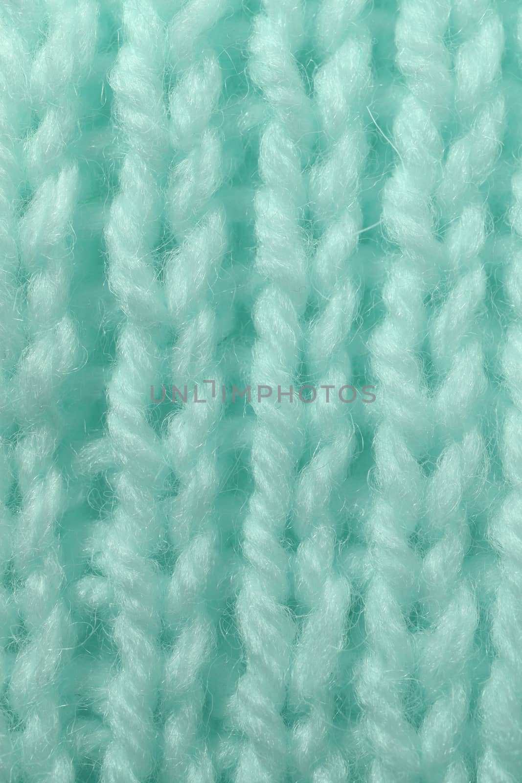 Mint Wool Knitting Texture. Vertical Across Weaving Crochet Detailed Rows. Sweater Textile Background. Macro Closeup.