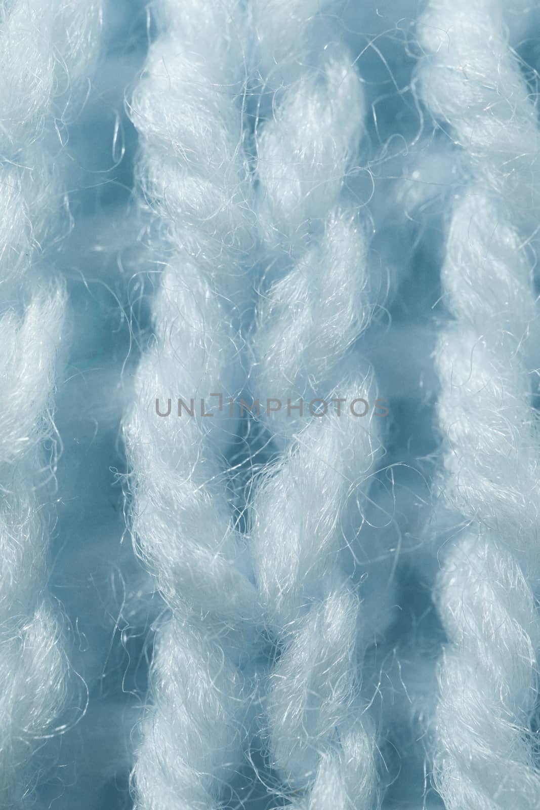 Sky Blue Wool Knitting Texture. Vertical Across Weaving Crochet Detailed Rows. Sweater Textile Background. Macro Closeup. by sanches812