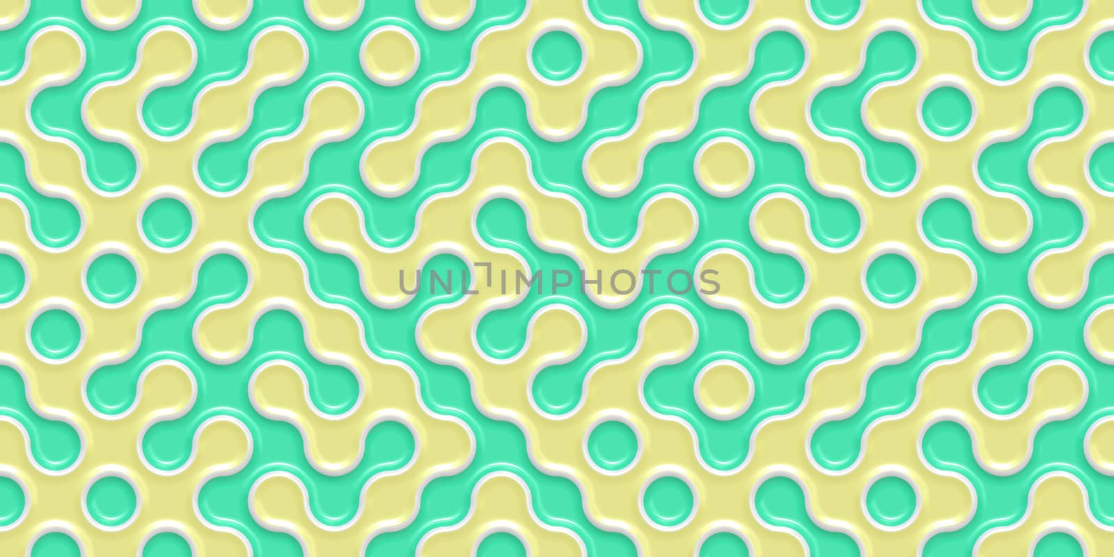 Yellow Deep Sea Green Seamless Truchet Tilling Background. Geometric Mosaic Connections Texture. Tile Circles Labyrinth Backdrop.