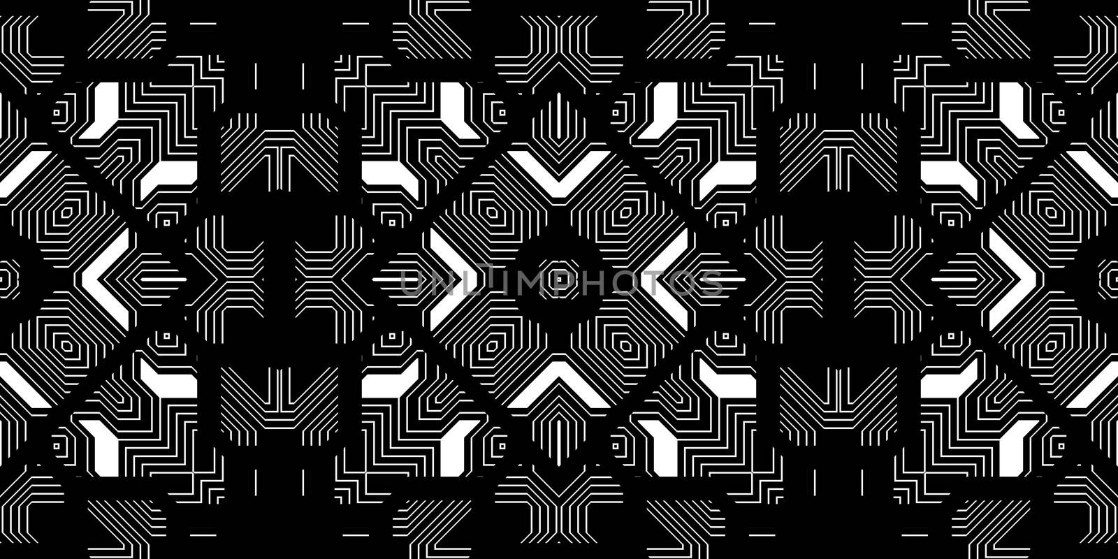 Black & White Seamless Techno Lines Pattern. Monochrome Futuristic Geometry Background. Laser Technical Design Texture.
