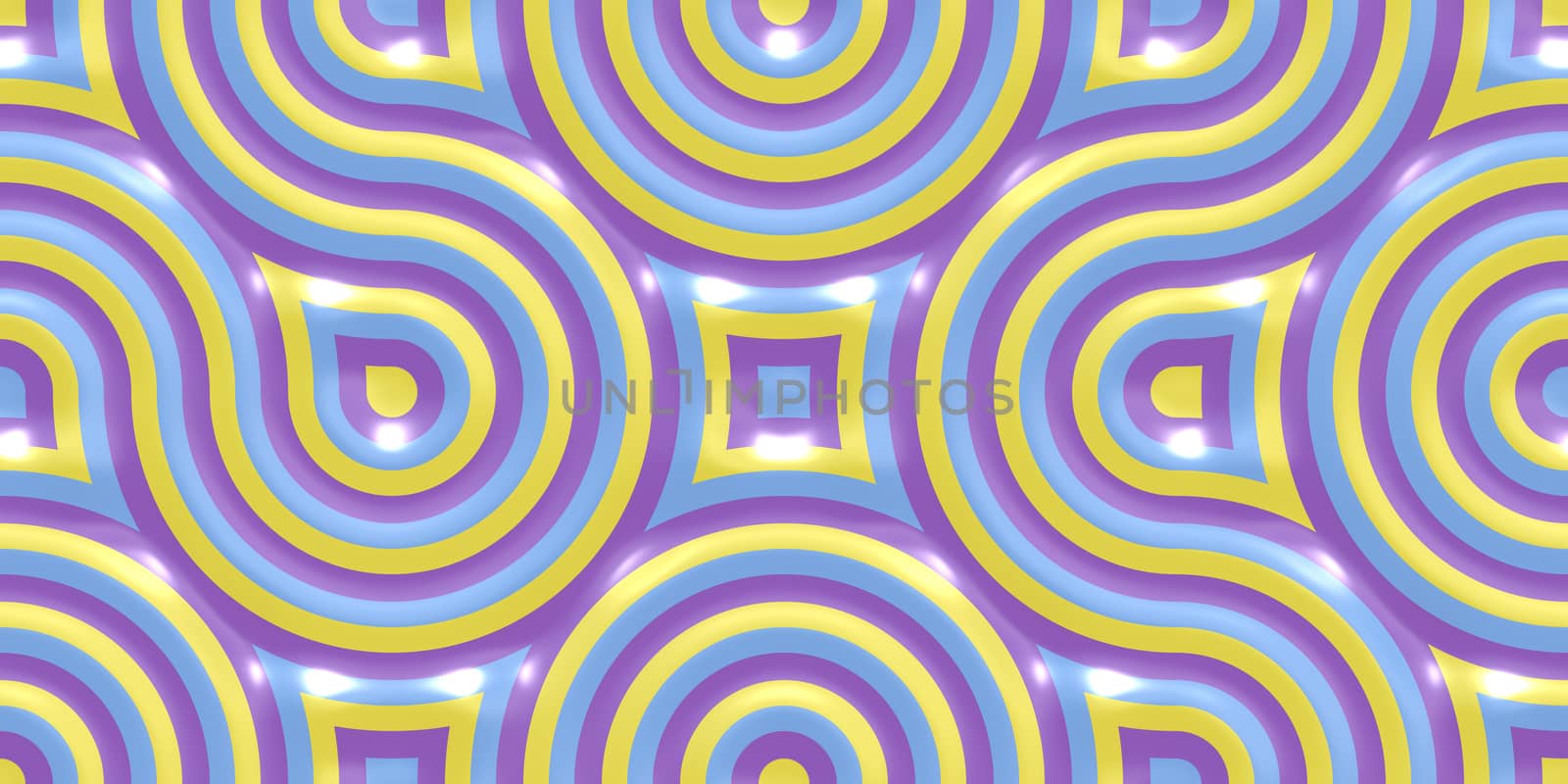 Yellow Lilac Violet Seamless Truchet Tilling Background. Geometric Mosaic Connections Texture. Tile Circles Labyrinth Backdrop.