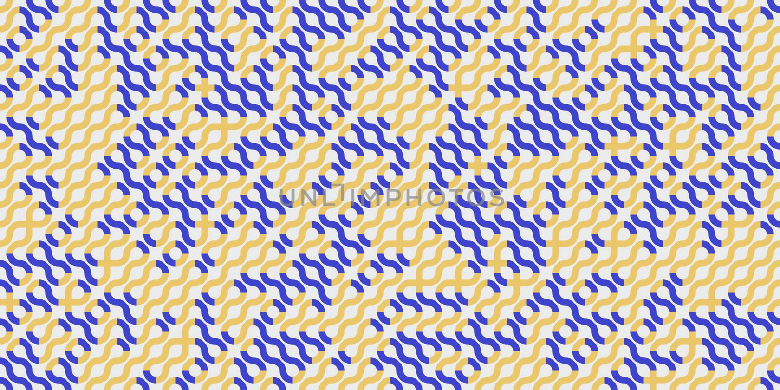 Yellow Blue Seamless Swirl Lines Background. Modern Stripe Pathway Texture. Labyrinth Line Backdrop.