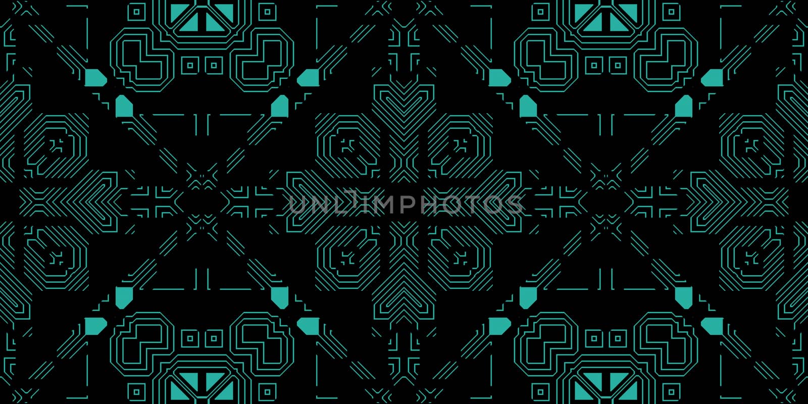 Dark Green Seamless Techno Lines Pattern. Futuristic Geometry Background. Laser Technical Design Texture.