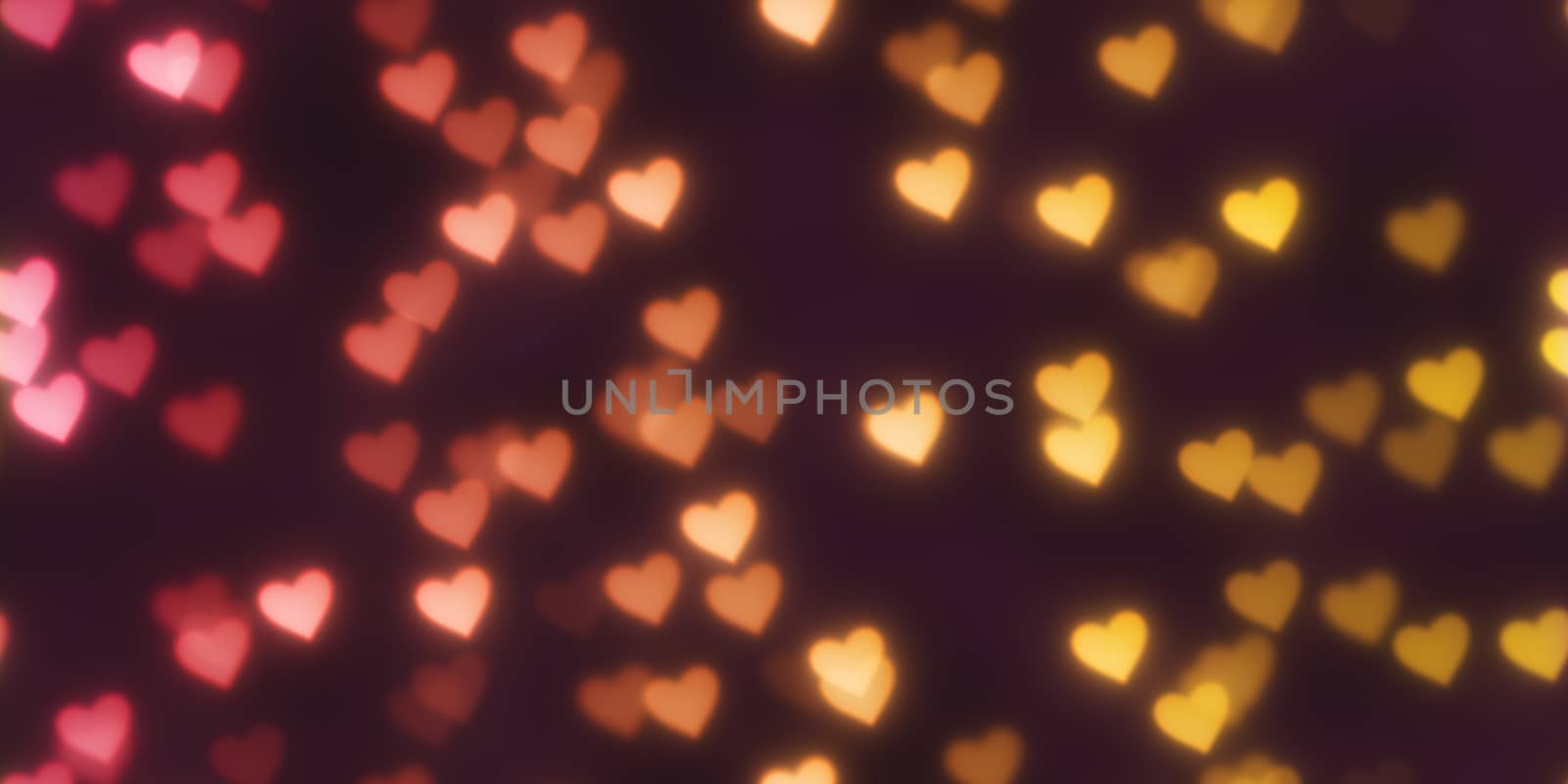 Warm Heart Shapes Bokeh Background. Abstract Figure Night Lights Texture. Abstract Glowing Forms Backdrop.