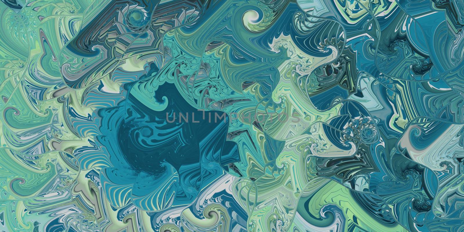 Green Blue Sea Swirls Background. Abstract Ocean Marbling Curves Texture. Nautical Spiral Shell Infinity Backdrop.