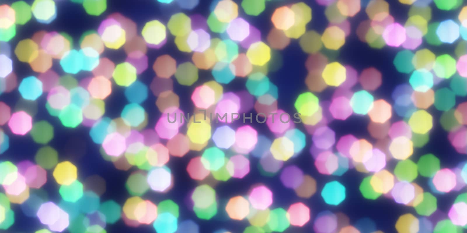 Bright Heptagon Shapes Bokeh Background. Abstract Figure Night Lights Texture. Abstract Glowing Forms Backdrop.
