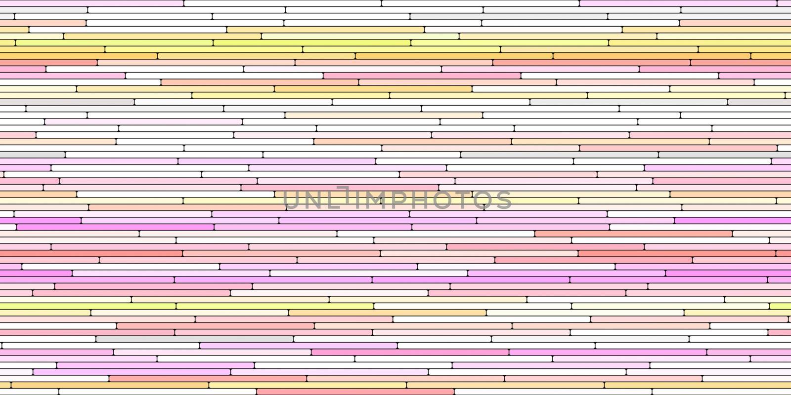 Yellow Pink Random Line Sections Background. Colorful Along Segments Texture. Abstract Color Layered Horizontal Cells.