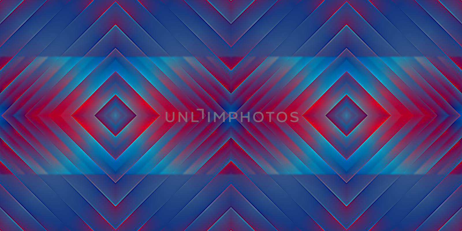Dark Blue Red Seamless Psy Pattern Background. Bright Surrealism Texture. Fractal Geometric Backdrop.